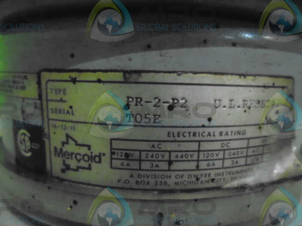 MERCOID CONTROL PR-2-P2 PRESSURE CONTROL SWITCH *USED*