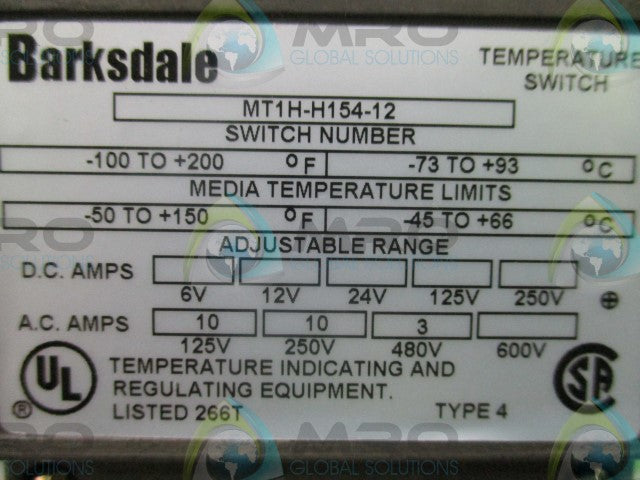 BARKSDALE MT1H-H154-12 TEMPERATURE SWITCH *NEW IN BOX*