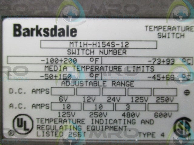 BARKSDALE MT1H-H154S-12 TEMPERATURE SWITCH *NEW IN BOX*