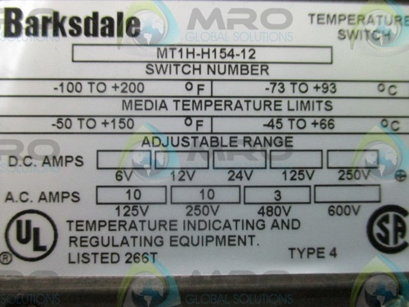 BARKSDALE MT1H-H154-12 TEMPERATURE SWITCH *NEW NO BOX*