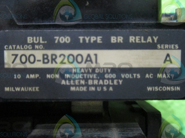 ALLEN BRADLEY 700-BR200A1 SER.A (TYPE: BR) HEAVY-DUTY RELAY *USED*