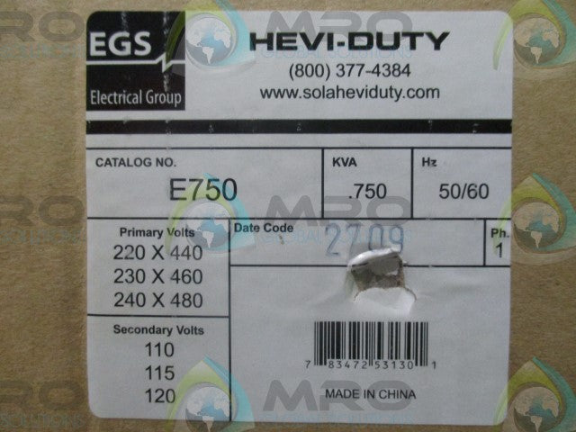 EGS E750 (CLASS:105) HEAVY DUTY INDUSTRIAL CONTROL TRANSFORMER *NEW IN BOX*