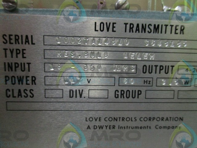 DWYER, INC. RES. BULB 1ELEM LOVE TRANSMITTER *NEW IN BOX*