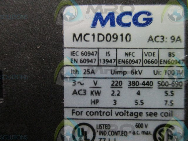 MCG, INC. MC1D0910-B7 CONTACTOR (24V; 50/60HZ) *NEW IN BOX*