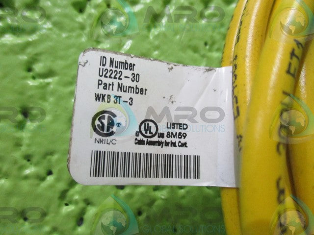 TURCK WKB3T-3 (U2222-30) FEMALE RIGHT ANGLE YELLOW CORDSET *NEW NO BOX*