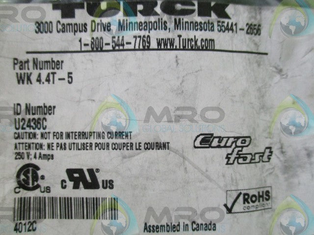 TURCK WK 4.4T-5 (U2436C) CORDSET *NEW IN ORIGINAL PACKAGE*