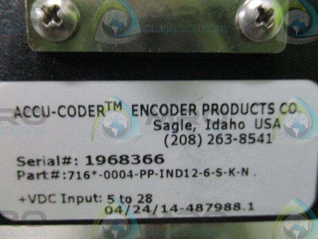 ENCODER PRODUCTS CO. 716*0004-PP-IND12-6-S-K-N ACCU-CODER *NEW NO BOX*