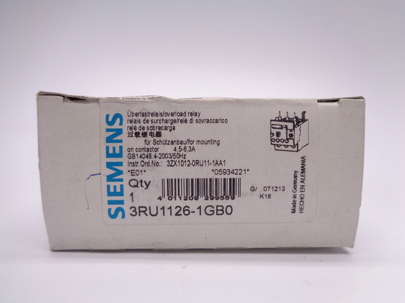 SIEMENS 3RU1126-1GB0 600VAC 4.5-6.3A NSMP