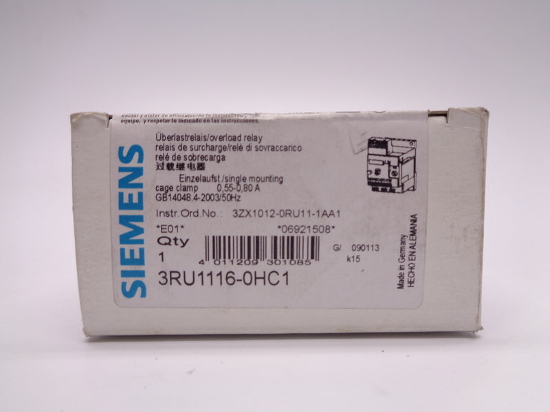 SIEMENS 3RU1116-0HC1 0.55-0.8A 600VAC NSMP