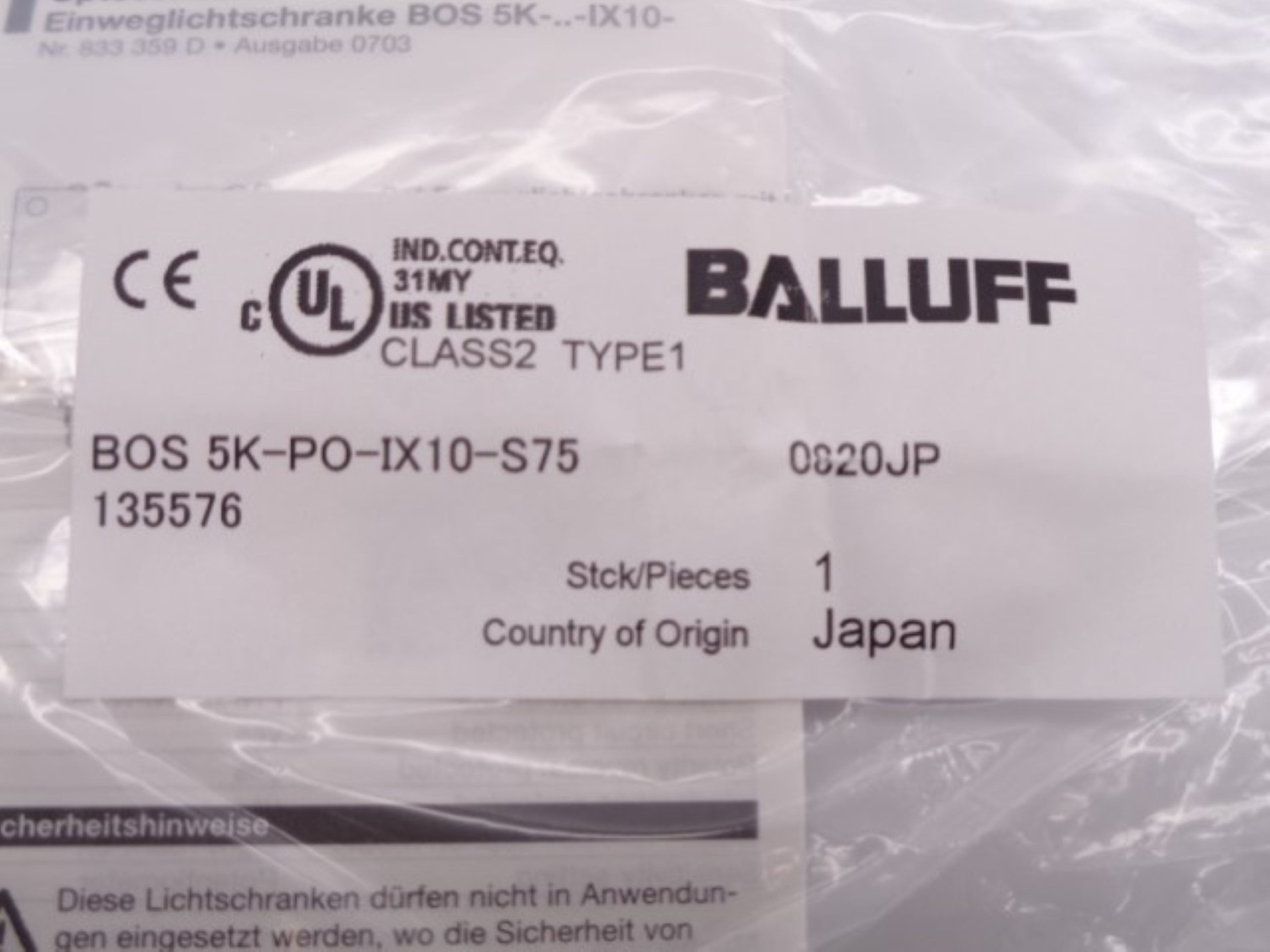 BALLUFF BOS5K-PO-IX10-S75 NSMP