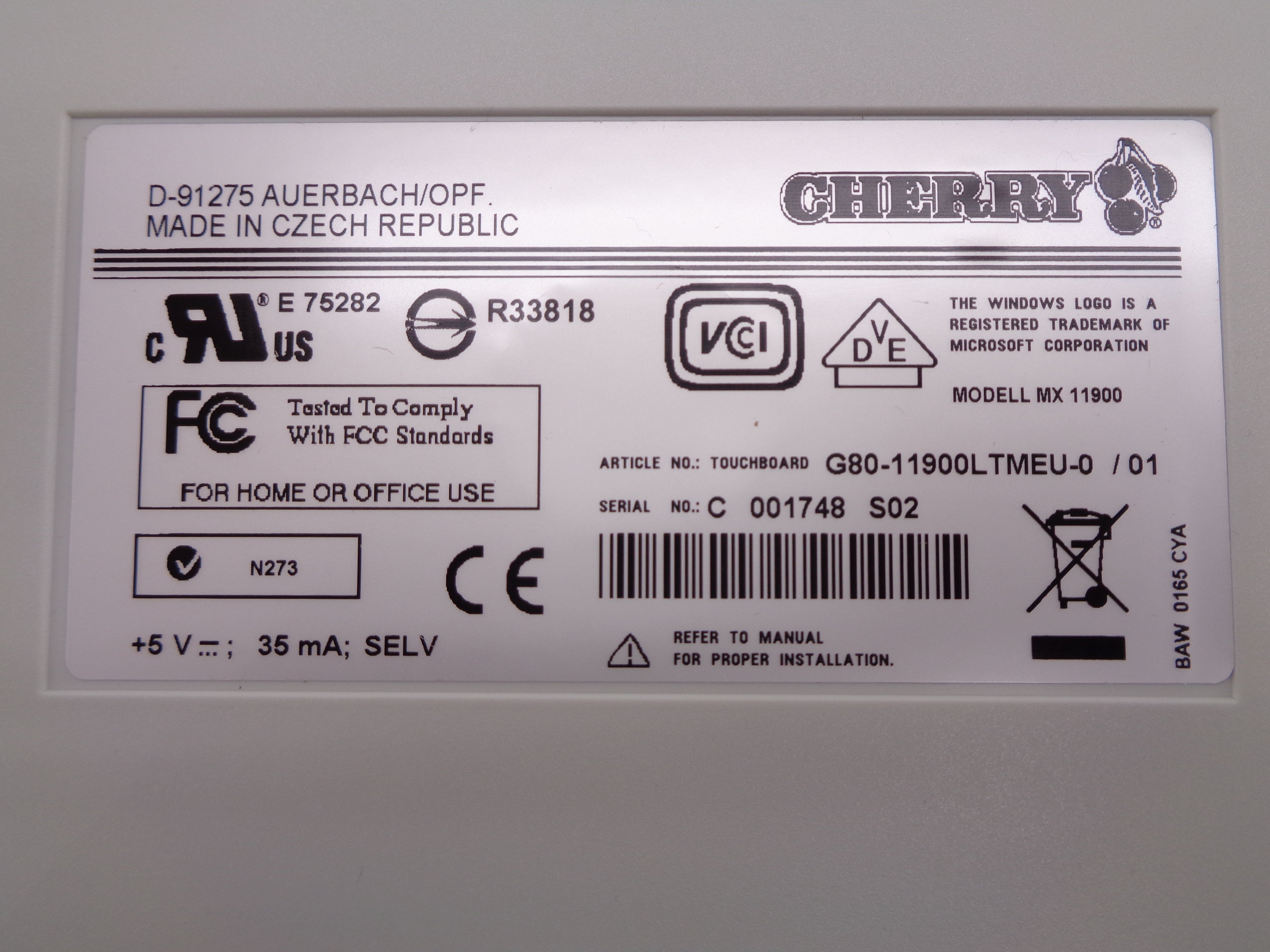 CHERRY G80-11900LTMEU-0/01 NSNP