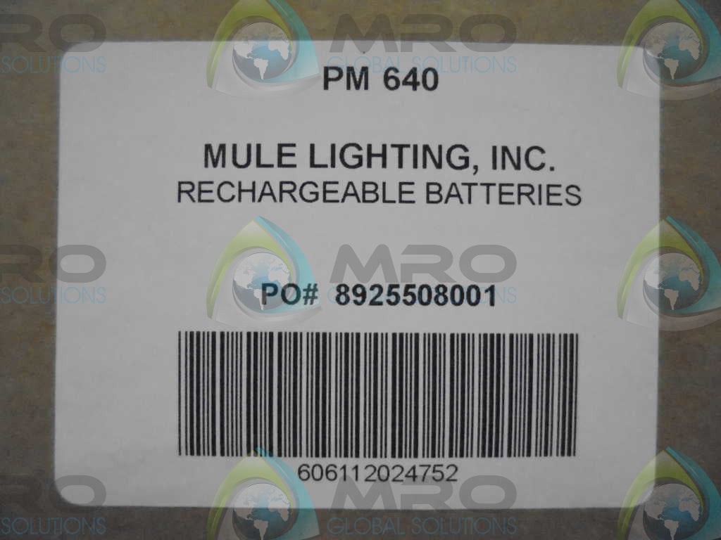 MULE LIGHTING INC. PM 640 RECHARGEABLE BATTERIES *FS*