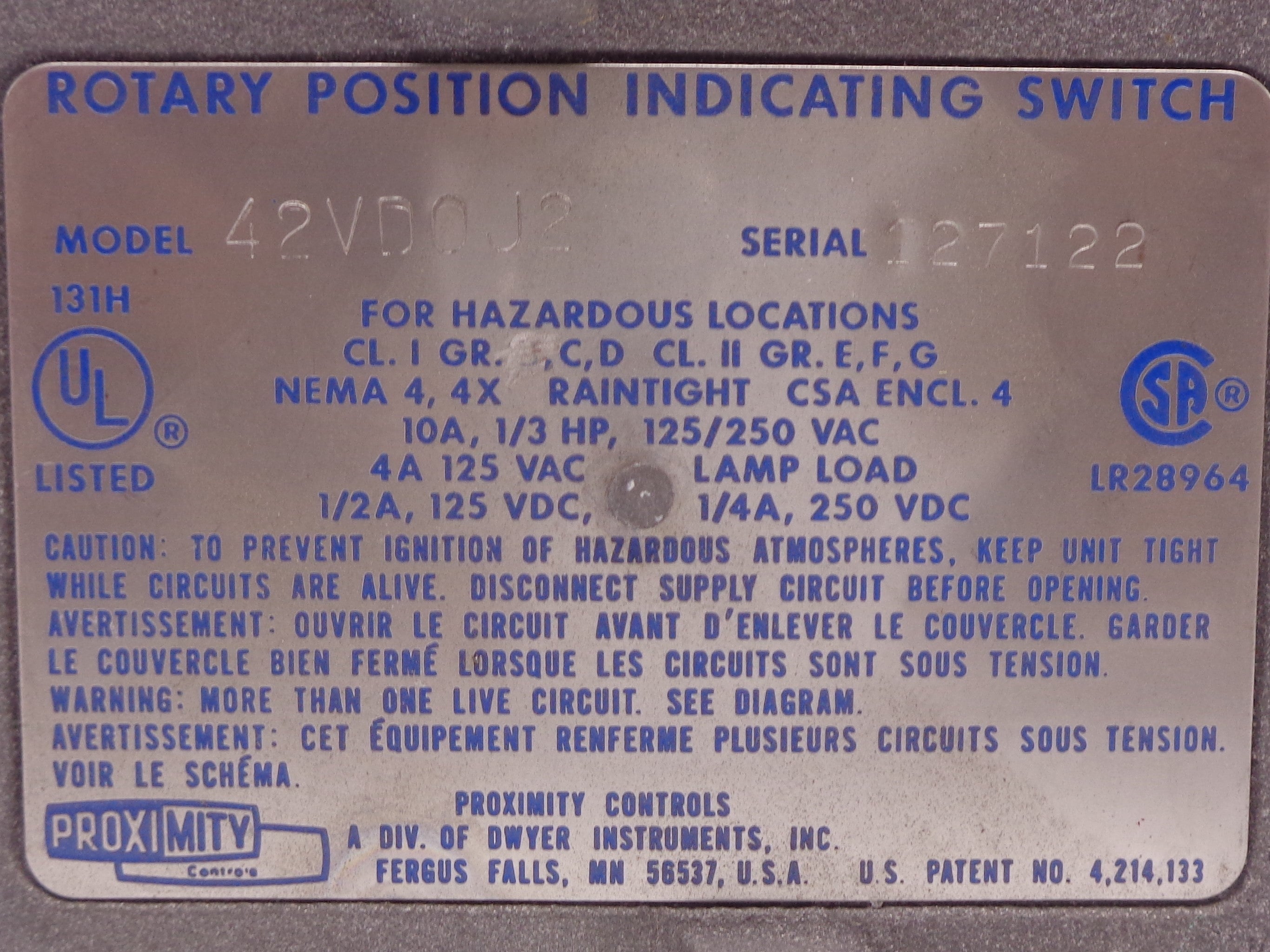 PROXIMITY CONTROLS 42VD0J2 NSNP