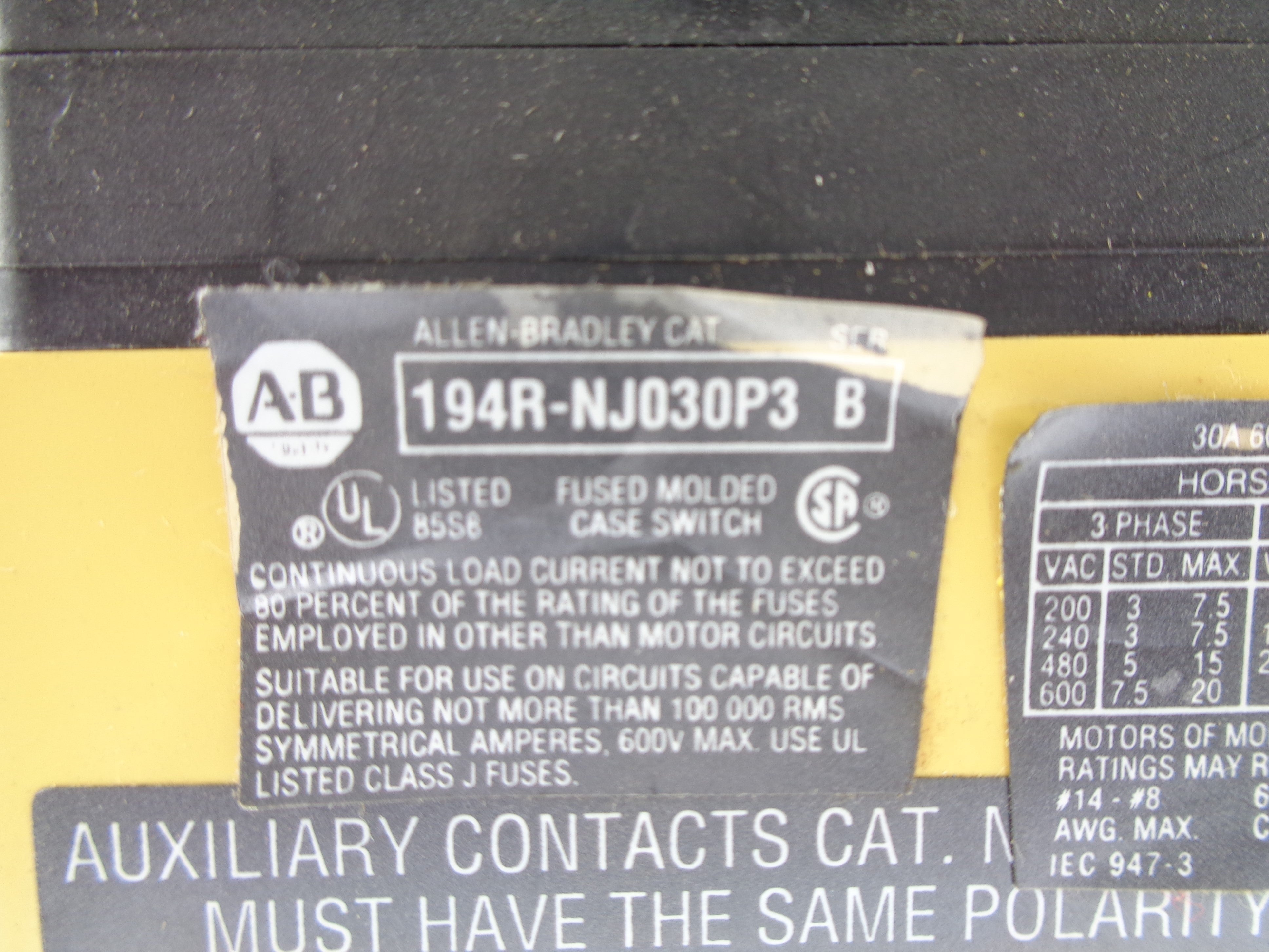 ALLEN BRADLEY 194R-NJ030P3 SER. B (AS PICTURED1) NSNP