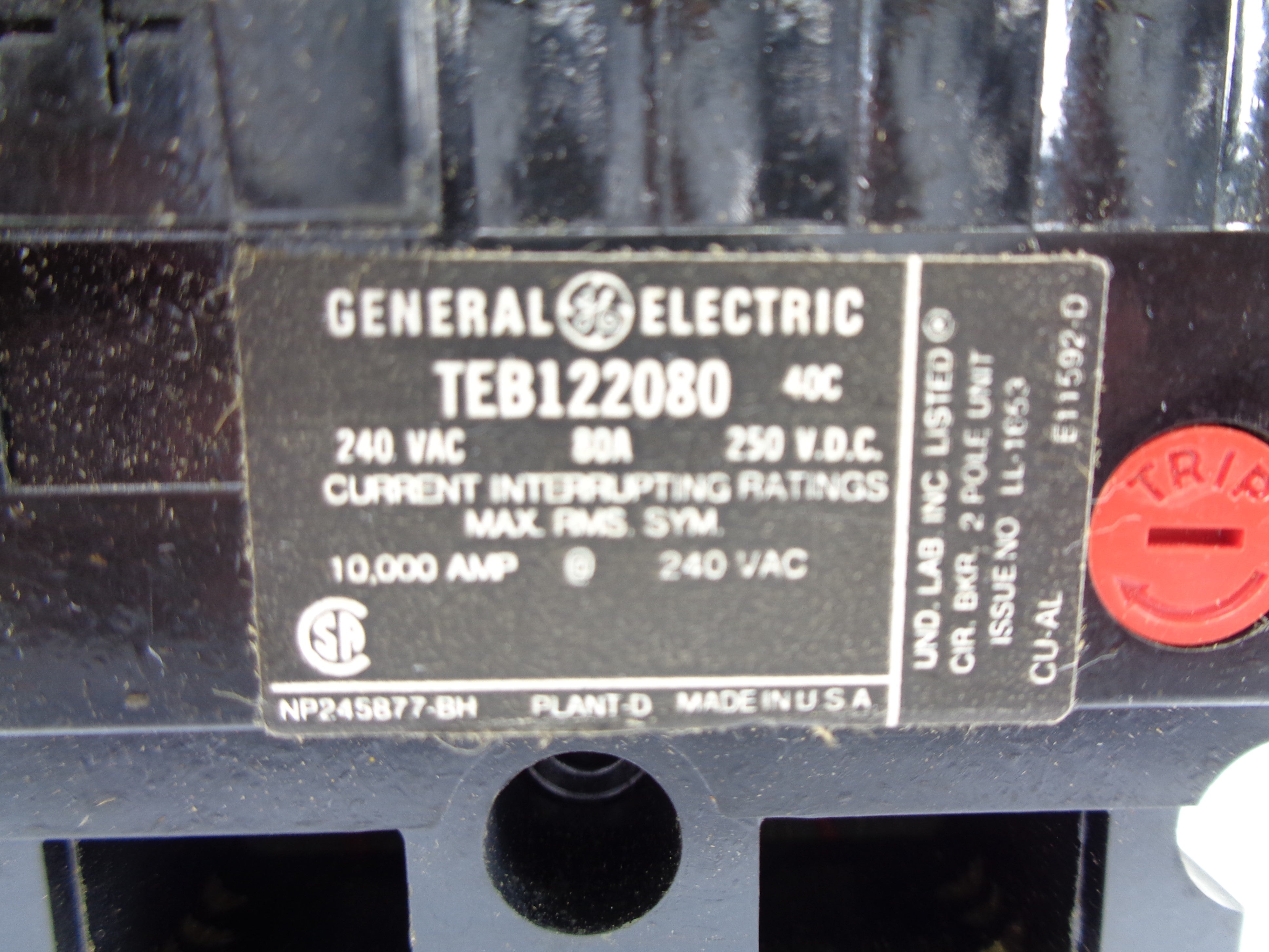 GENERAL ELECTRIC TEB122080 80A 250V NSNP