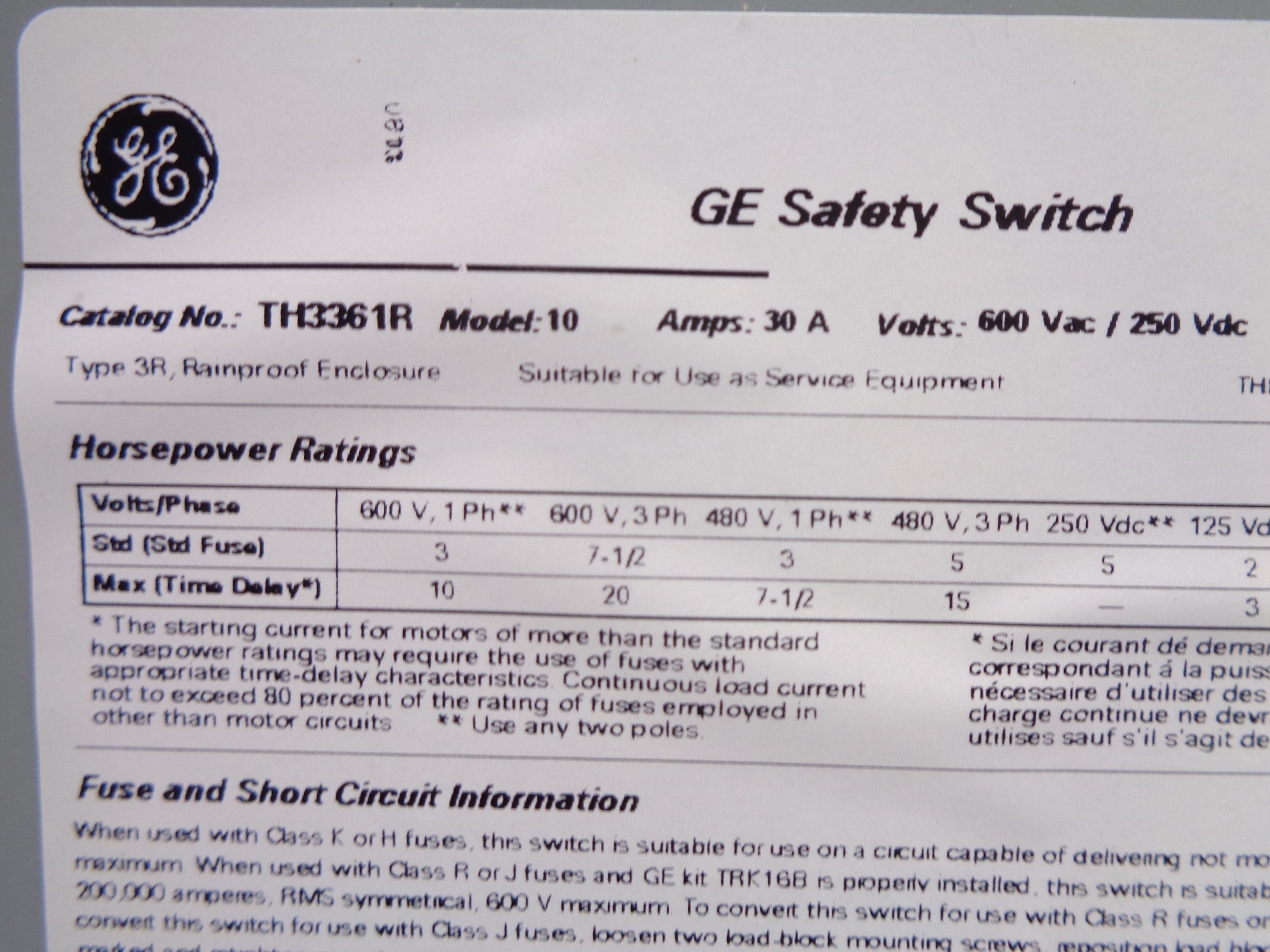 GENERAL ELECTRIC TH3361R NSNP