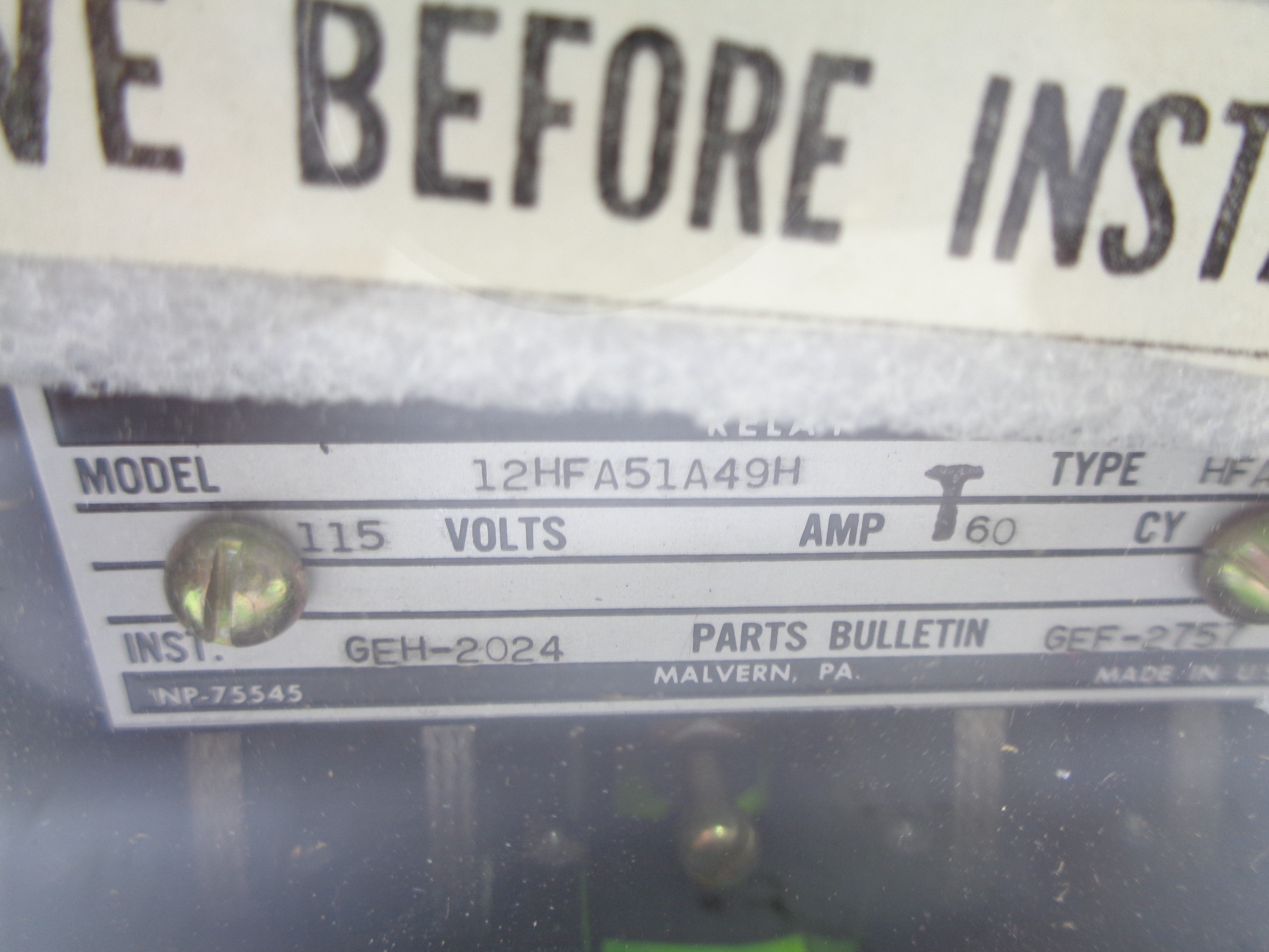 GENERAL ELECTRIC 12HFA51A49H 60A 115V NSNP