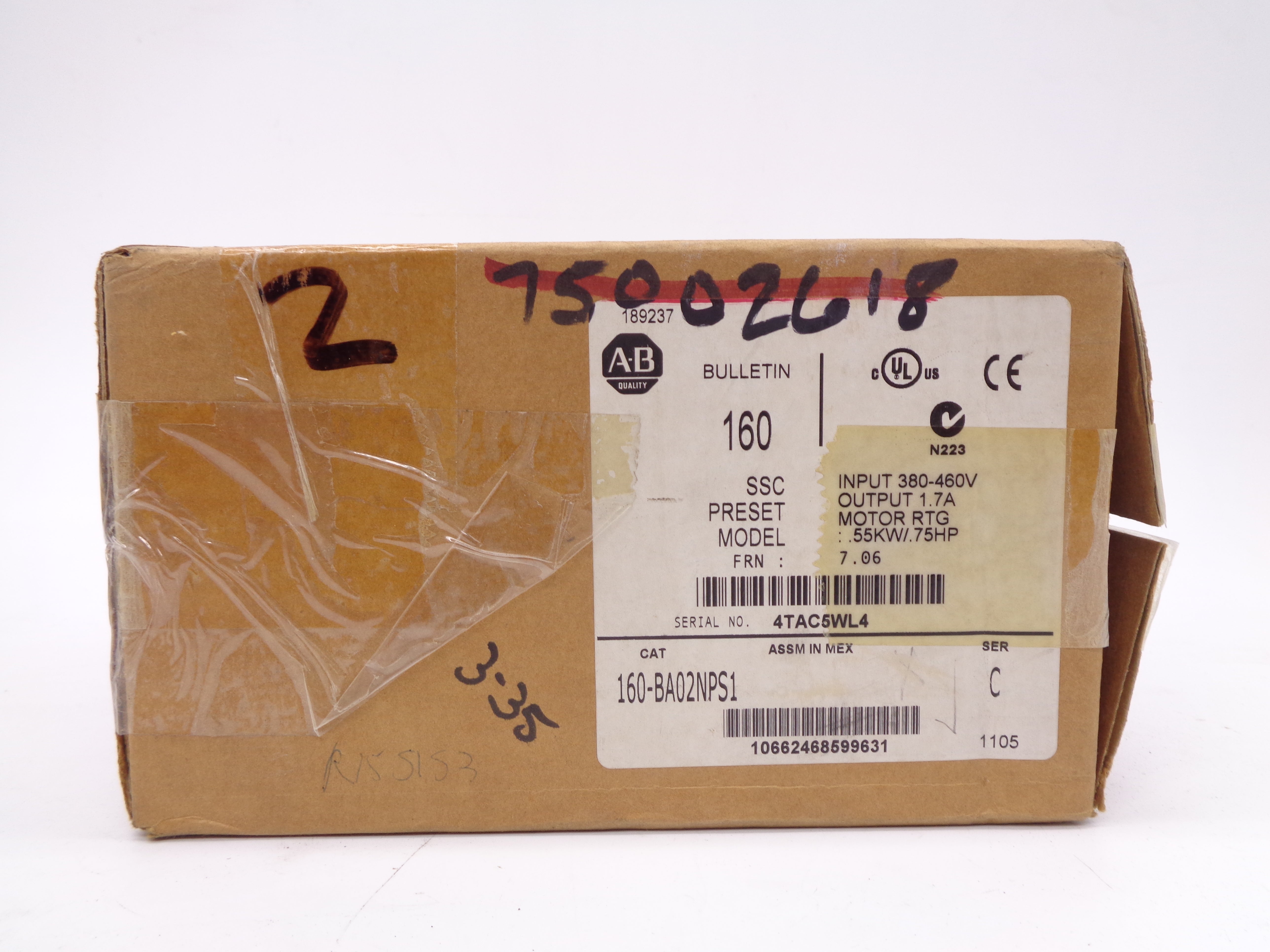 ALLEN BRADLEY 160-BA02NPS1 SER. C F/W 7.06 380-460V 2.0A (BR/WH) NSMP