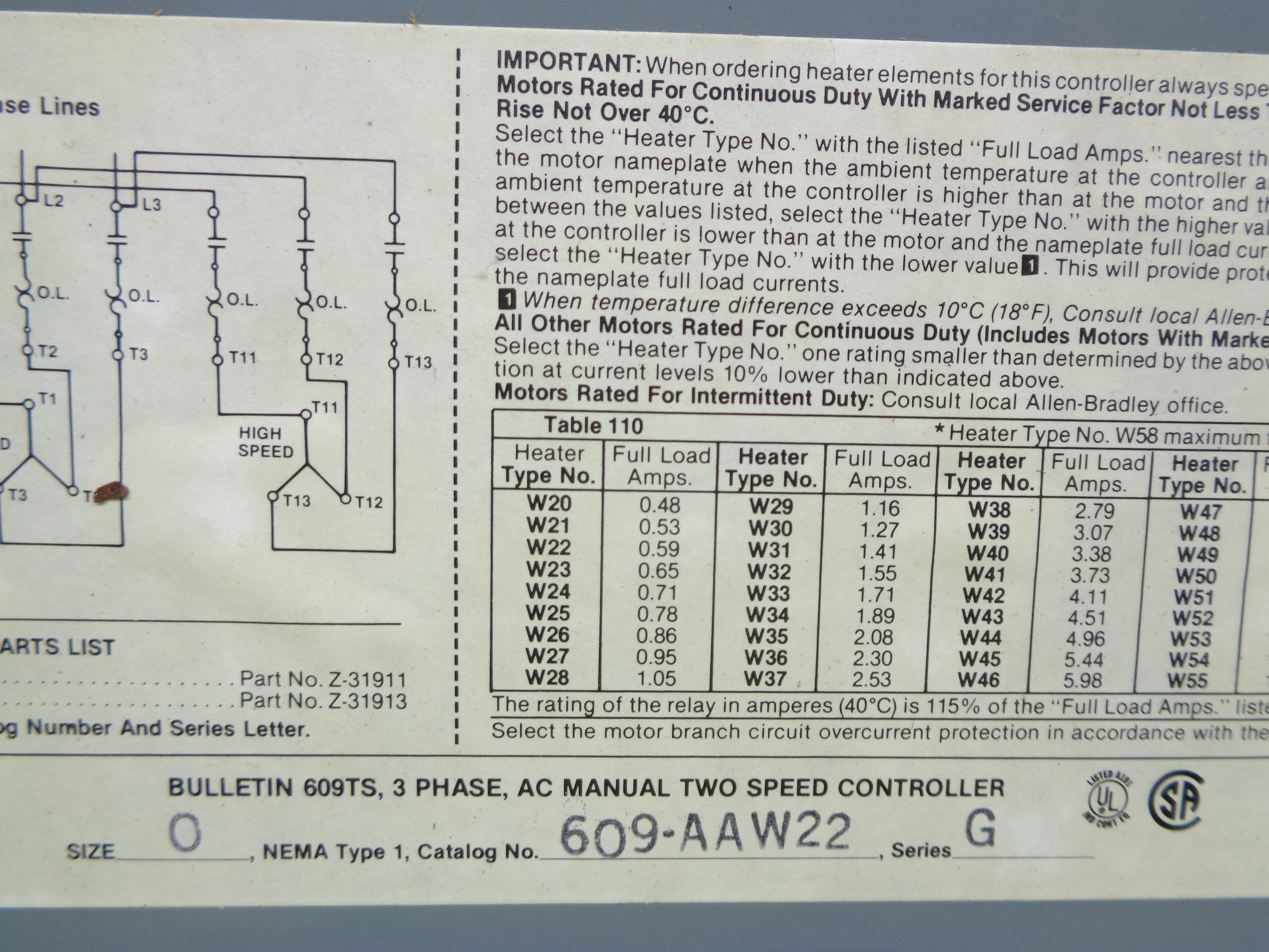 ALLEN BRADLEY 609-AAW22 SER. G (AS PICTURED) NSNP