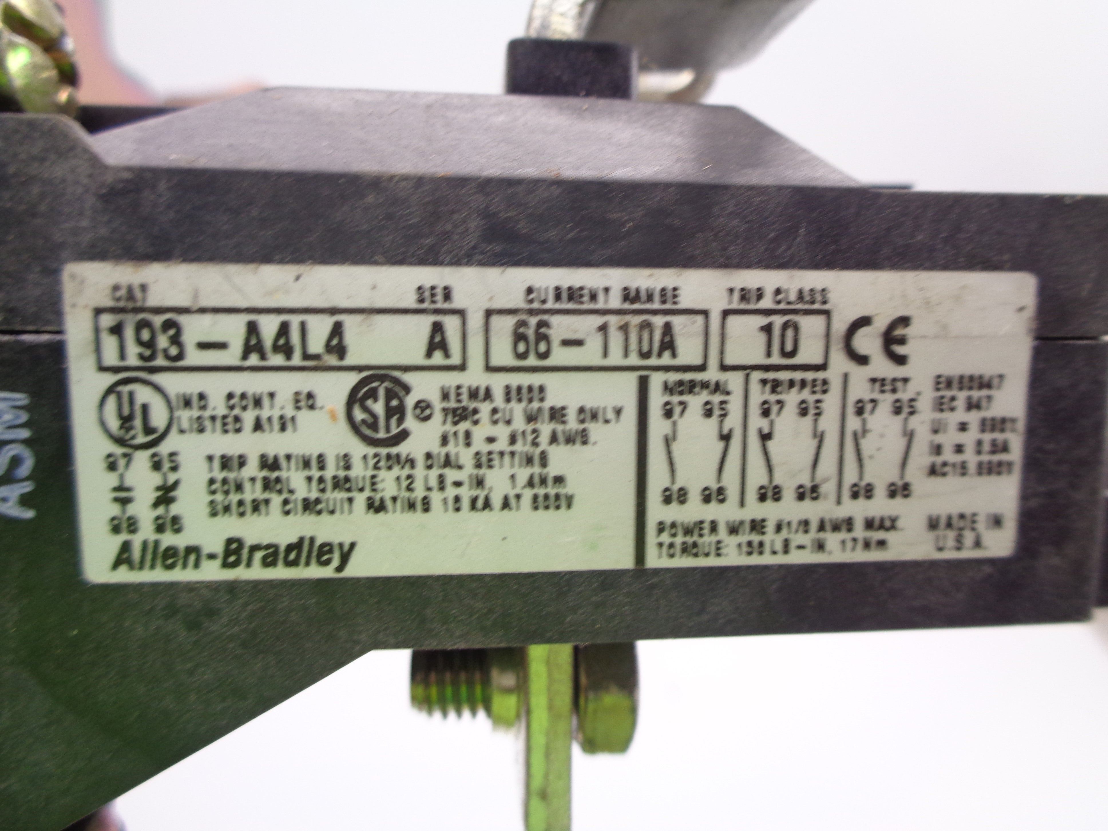 INDUSTRIAL SPARE PART 193-A4L4 66-110A 600V SER. A NSNP