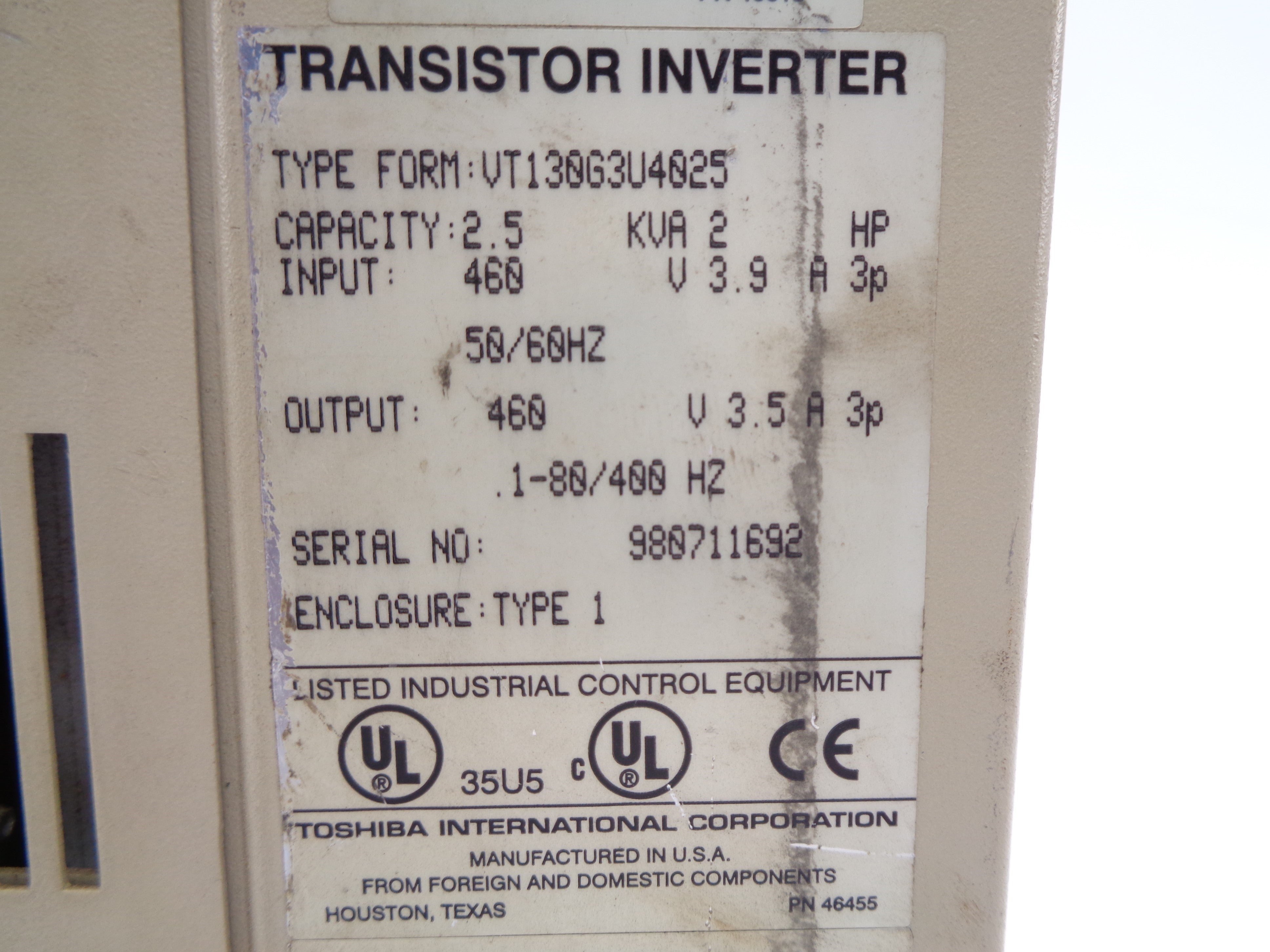 TOSHIBA VT130G3U4025 (AS PICTURED) UNMP
