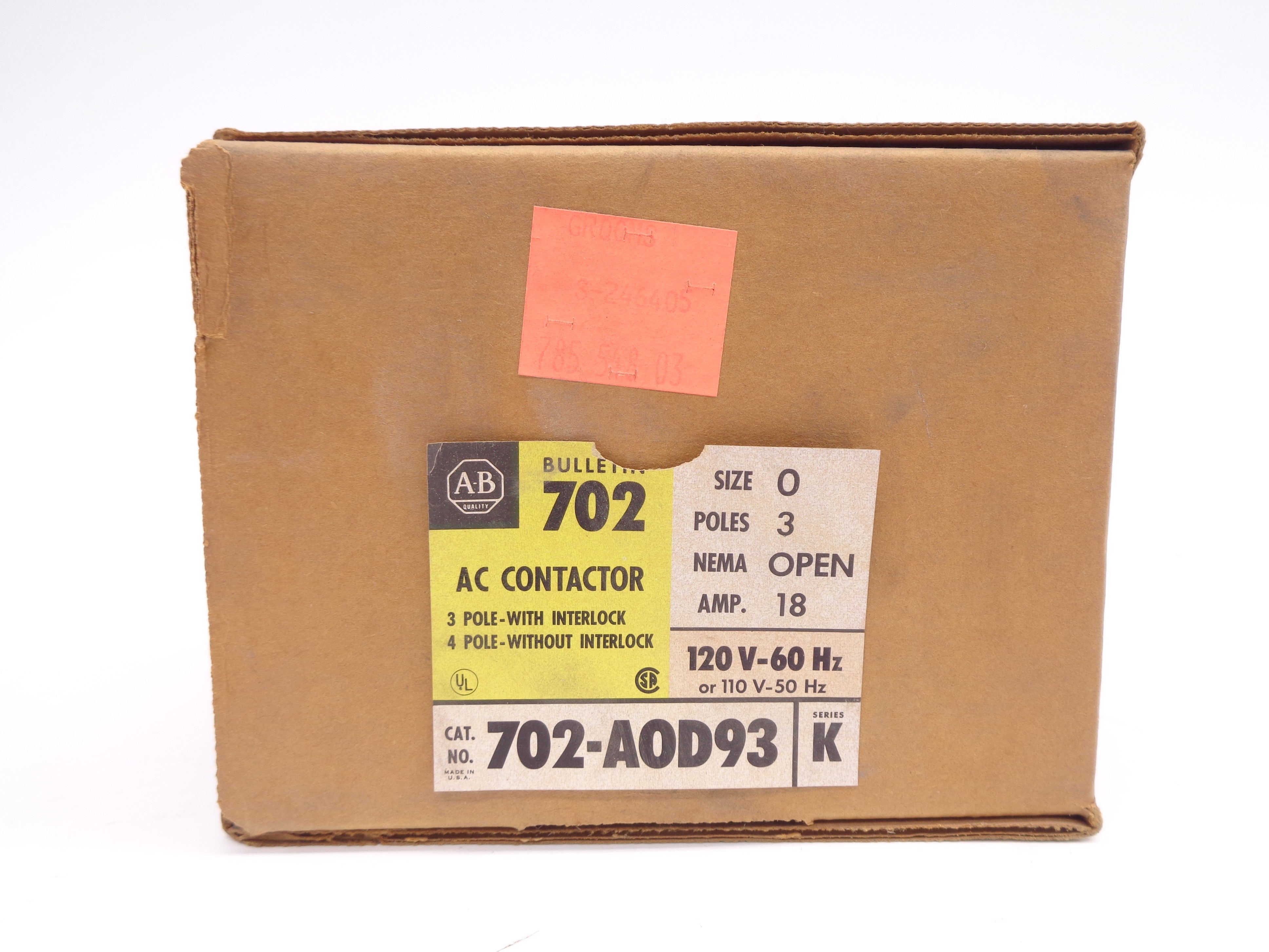 ALLEN BRADLEY 702-AOD93 SER. K 120V (BR/YL) NSMP