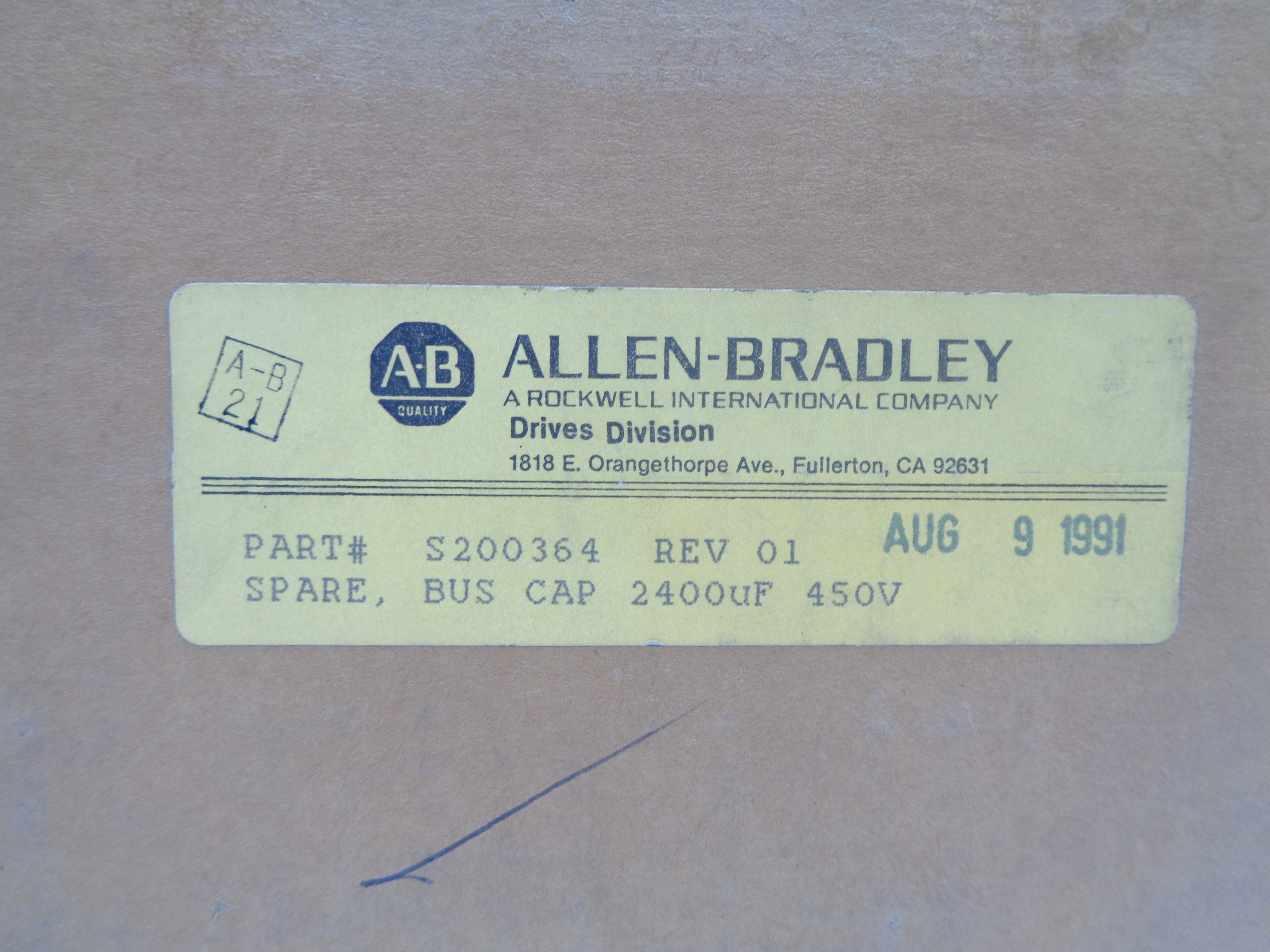 INDUSTRIAL SPARE PART S200364 (DATE:1991) (BR/YL) NSFS