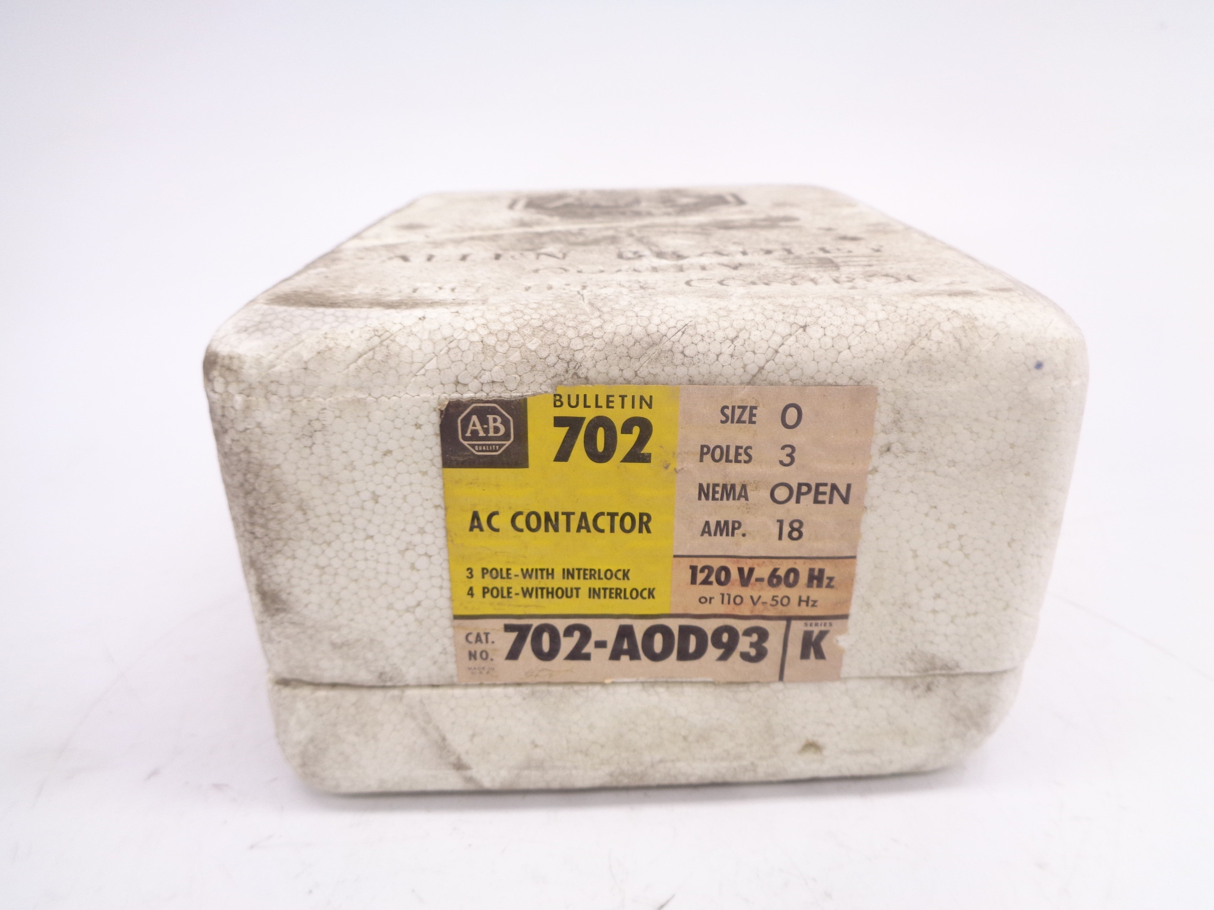 INDUSTRIAL SPARE PART 702-AOD93 SER. K 110/120V 18A (WH/YL) NSMP