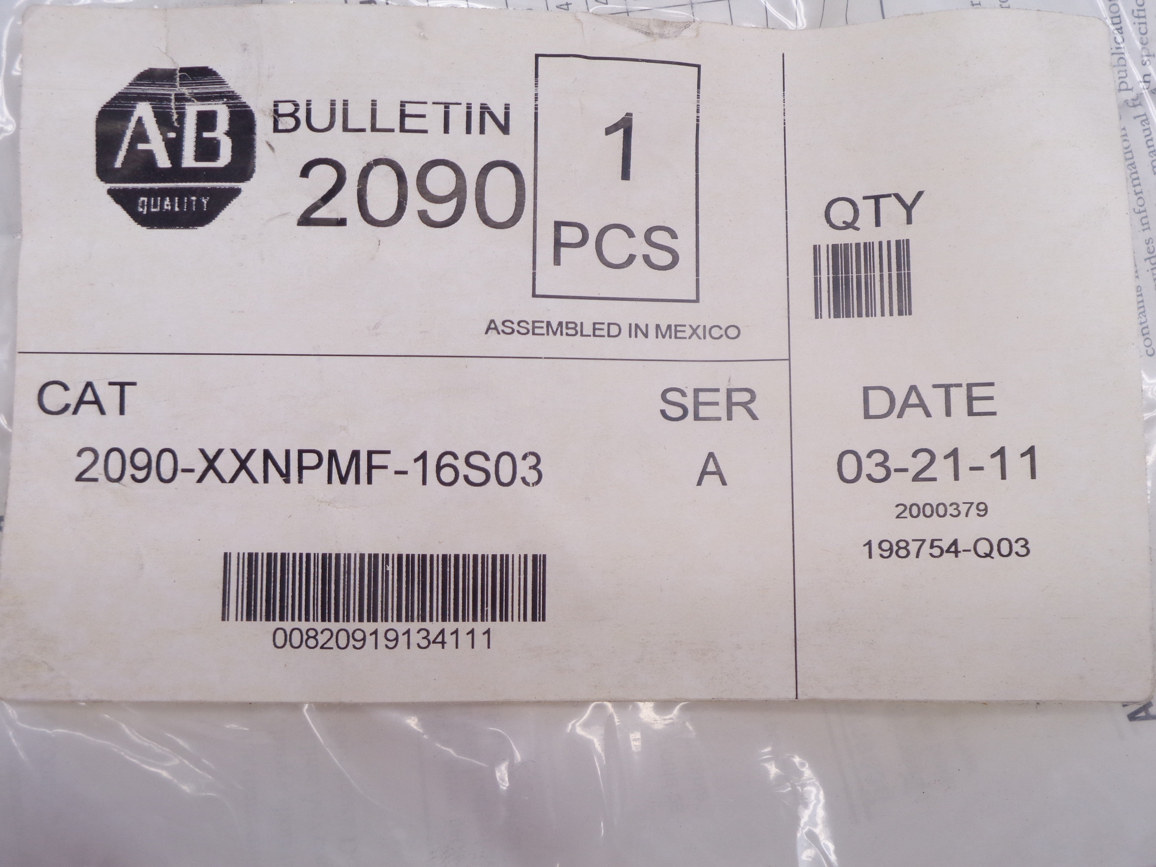 ALLEN BRADLEY 2090-XXNPMF-16S03 SER. A NSMP