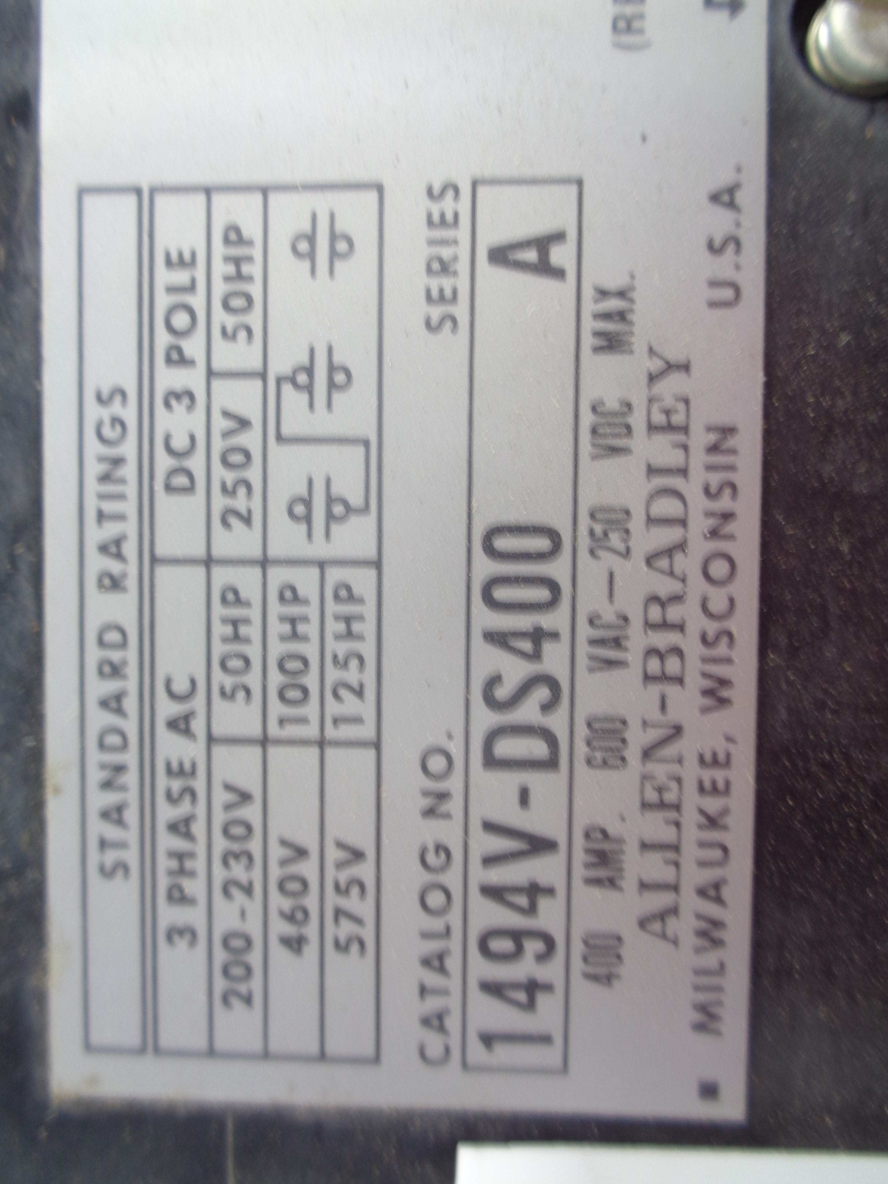 ALLEN BRADLEY 1494V-DS400 SER. A (AS PICTURED) NSNP