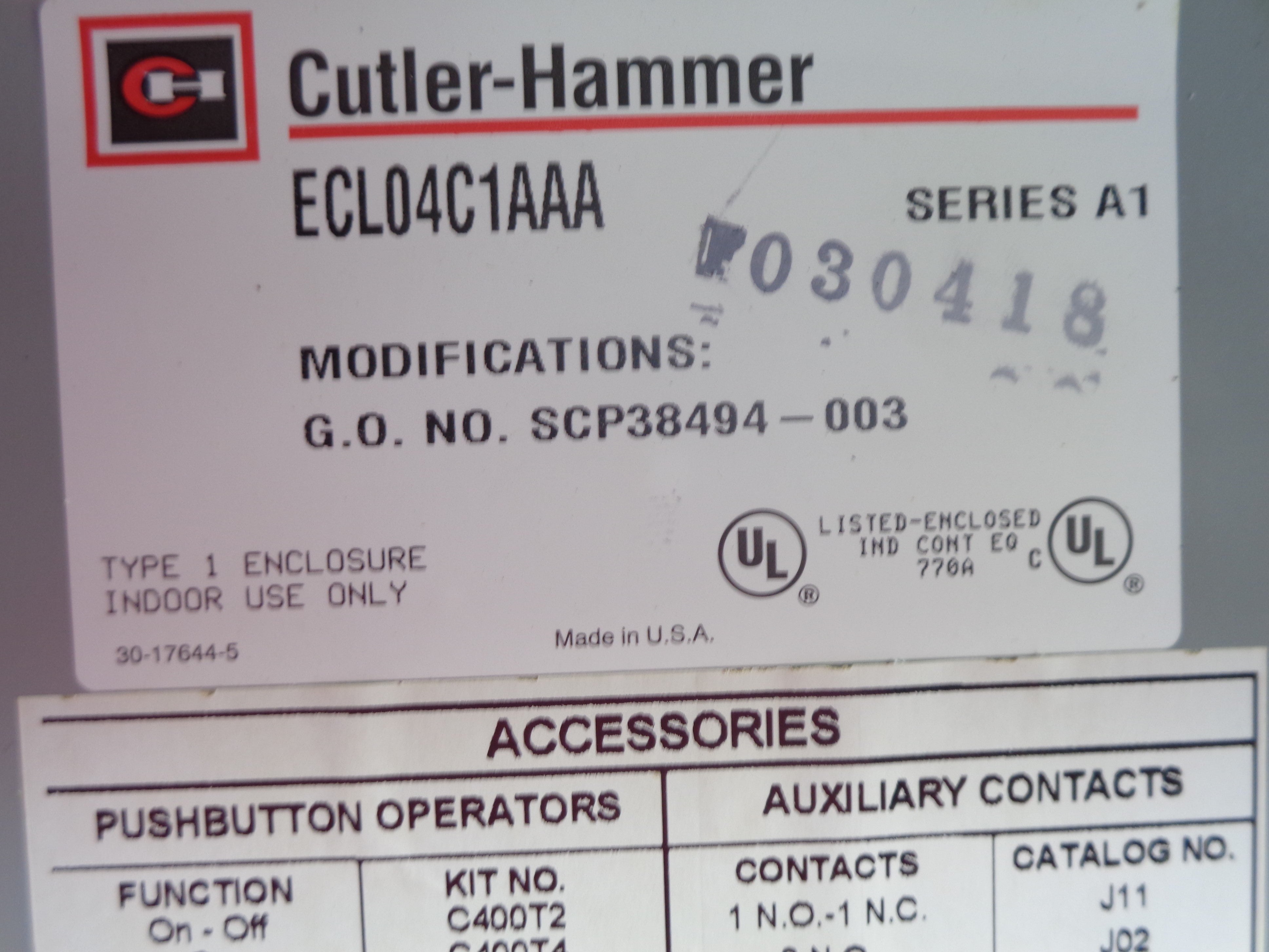 CUTLER HAMMER ECL04C1AAA SER. A1 UNMP