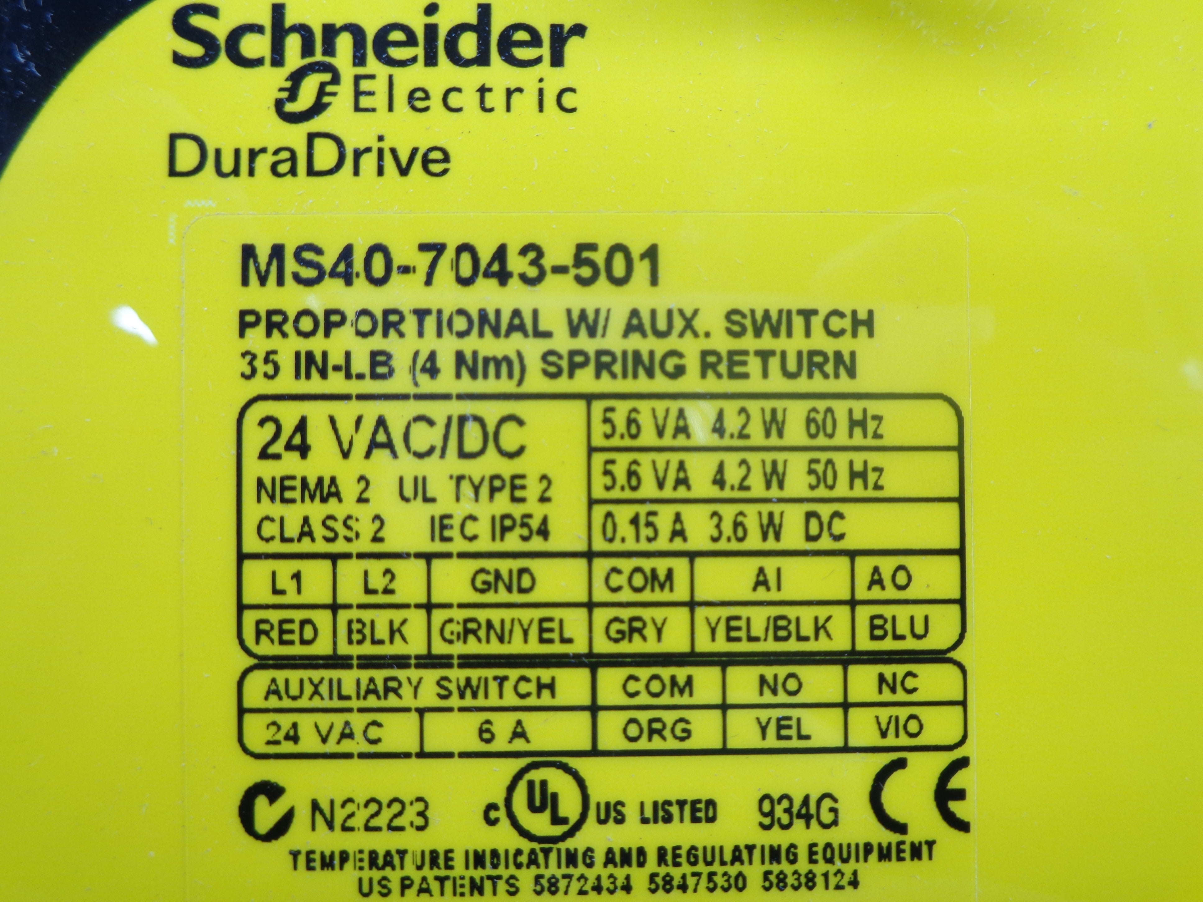 SCHNEIDER ELECTRIC MS40-7043-501 24VAC/DC 6A F/W 1.05C (AS PICTURED) NSNP