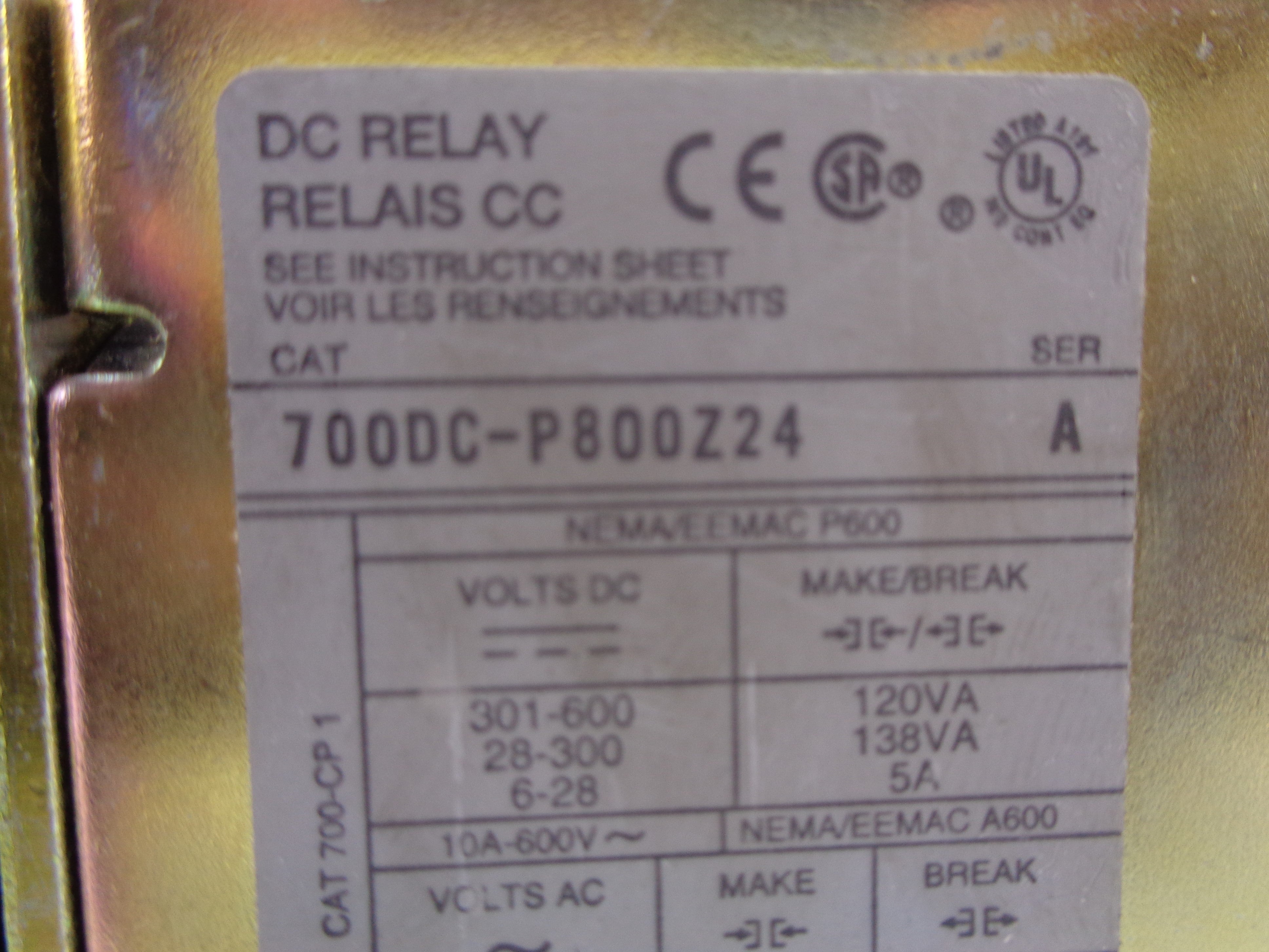 ALLEN BRADLEY 700DC-P800Z24 SER. A 24VDC NSNP