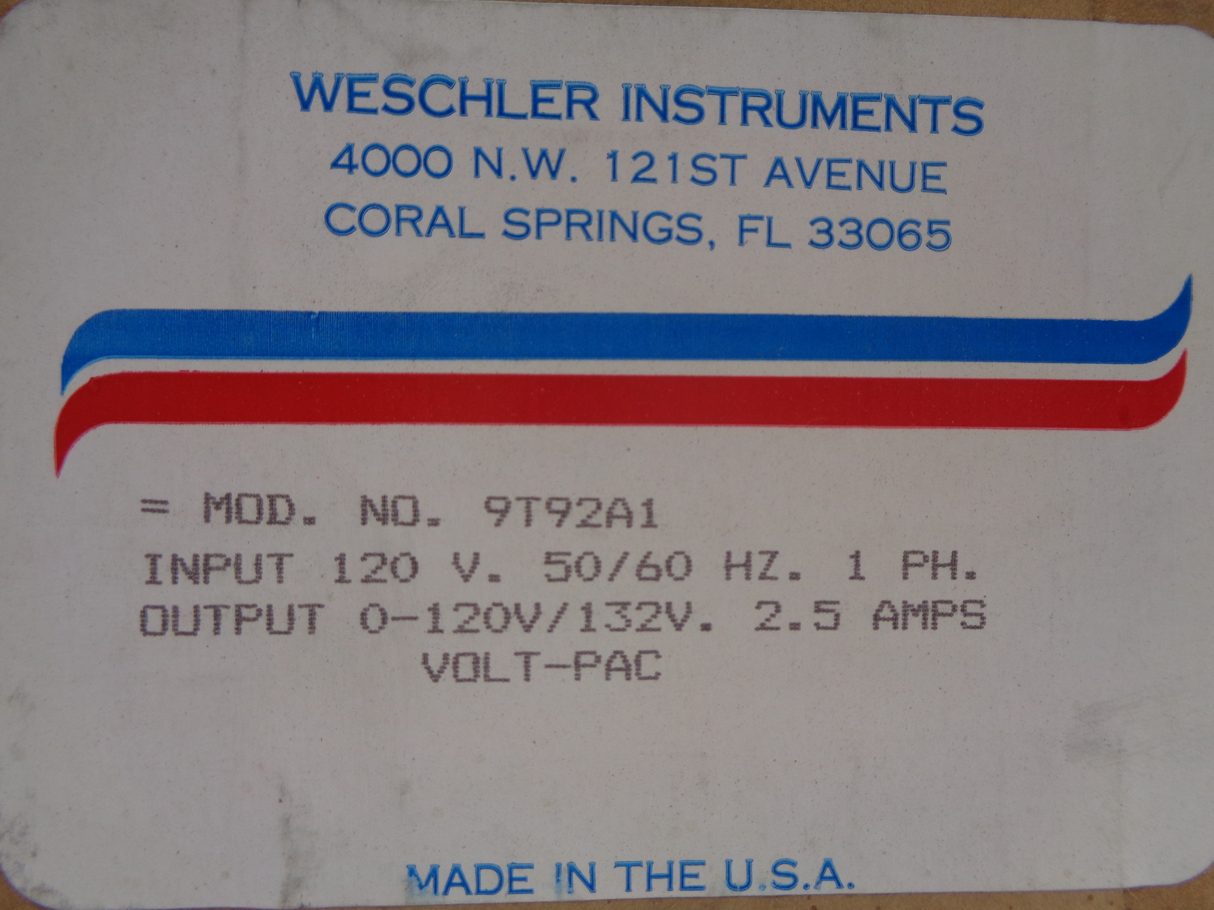 WESCHLER 9T92A1 NSFS
