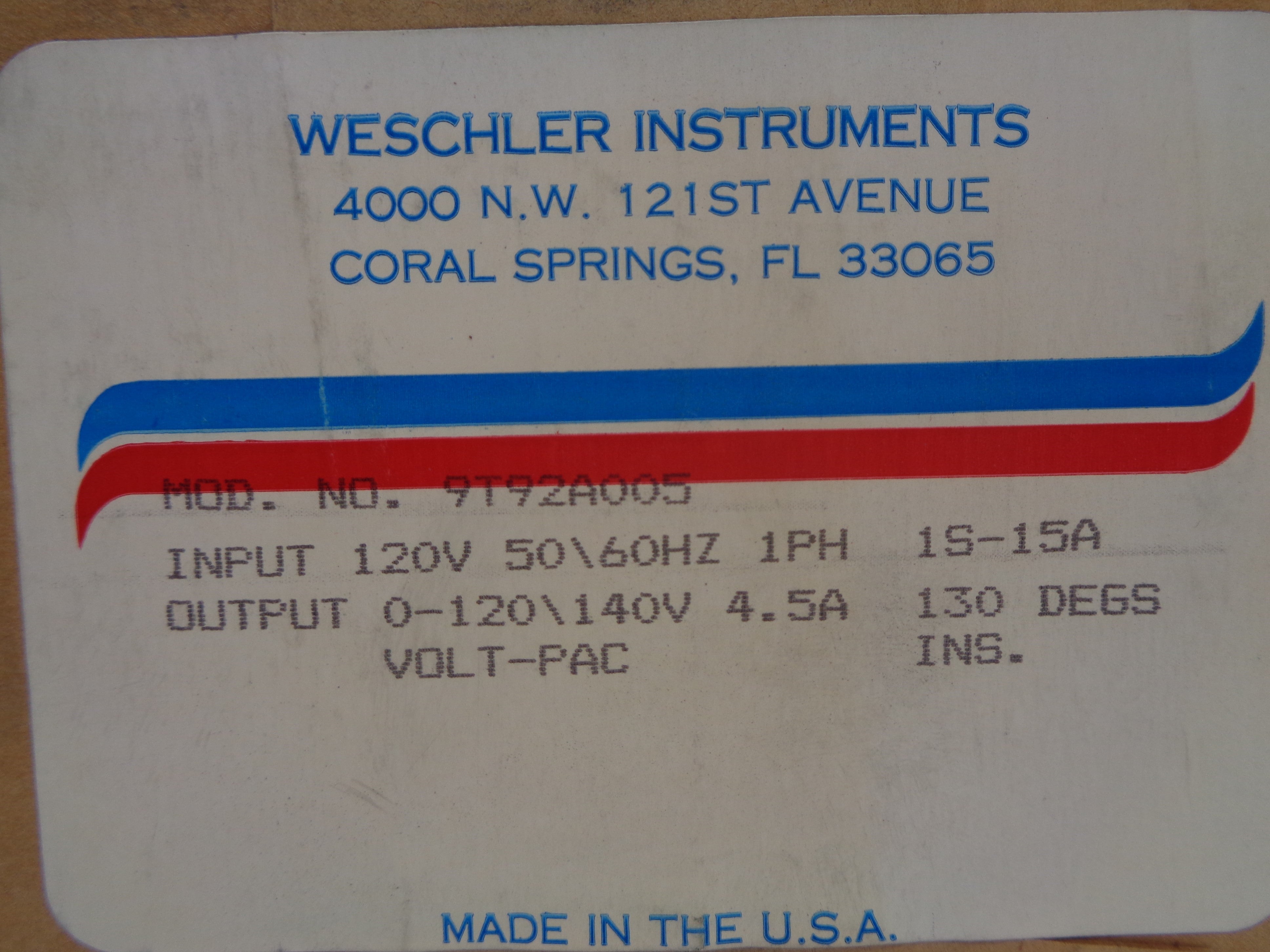 WESCHLER 9T92A005 NSFS