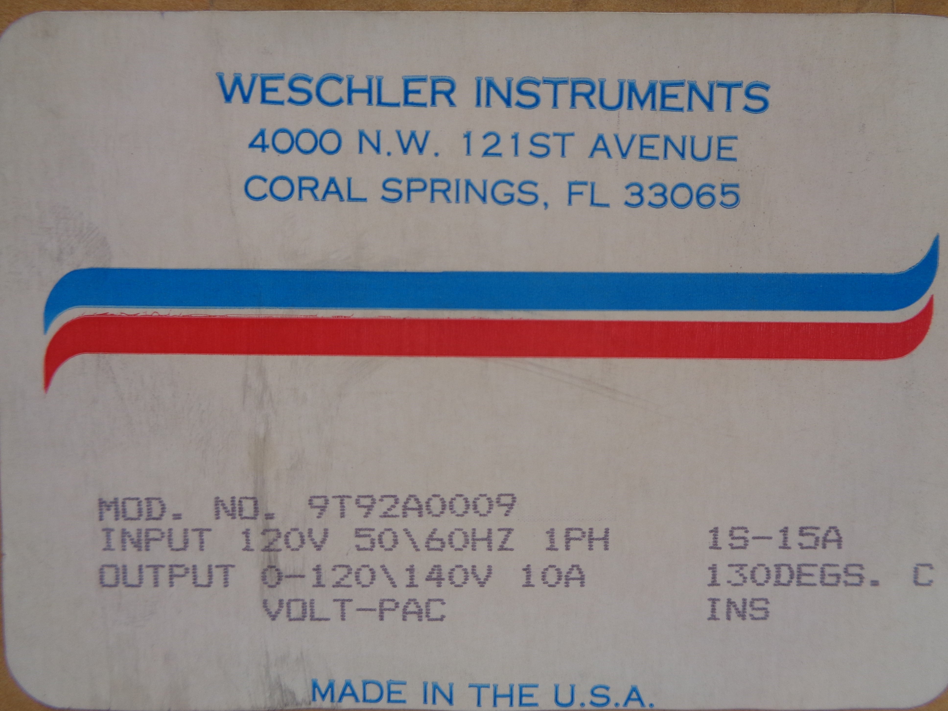 WESCHLER 9T92A0009 NSFS