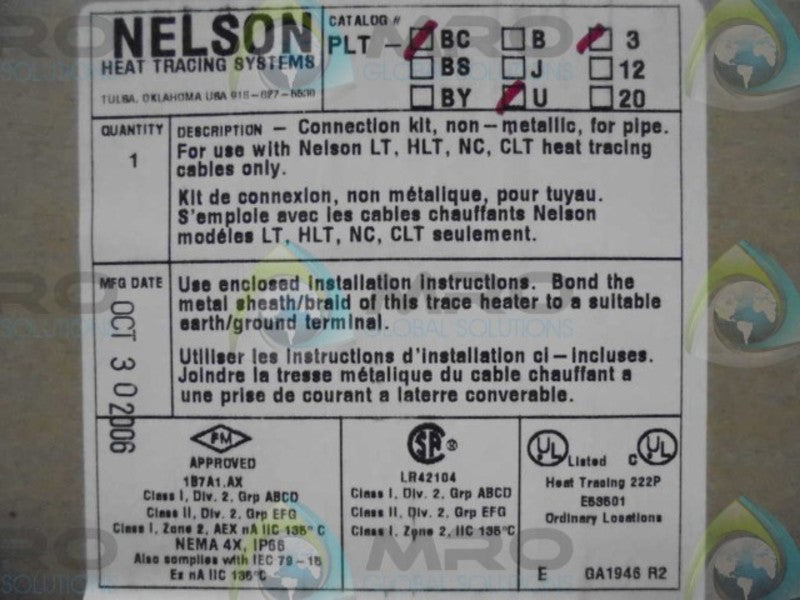 NELSON HEATING & TRACING SYSTEMS PLT BC U 3 * FACTORY SEALED *