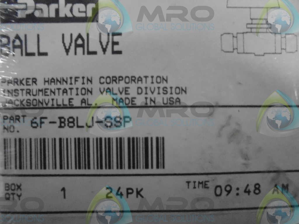PARKER 6F-B8LJ-SSP BALL VALVE *FACTORY SEALED*
