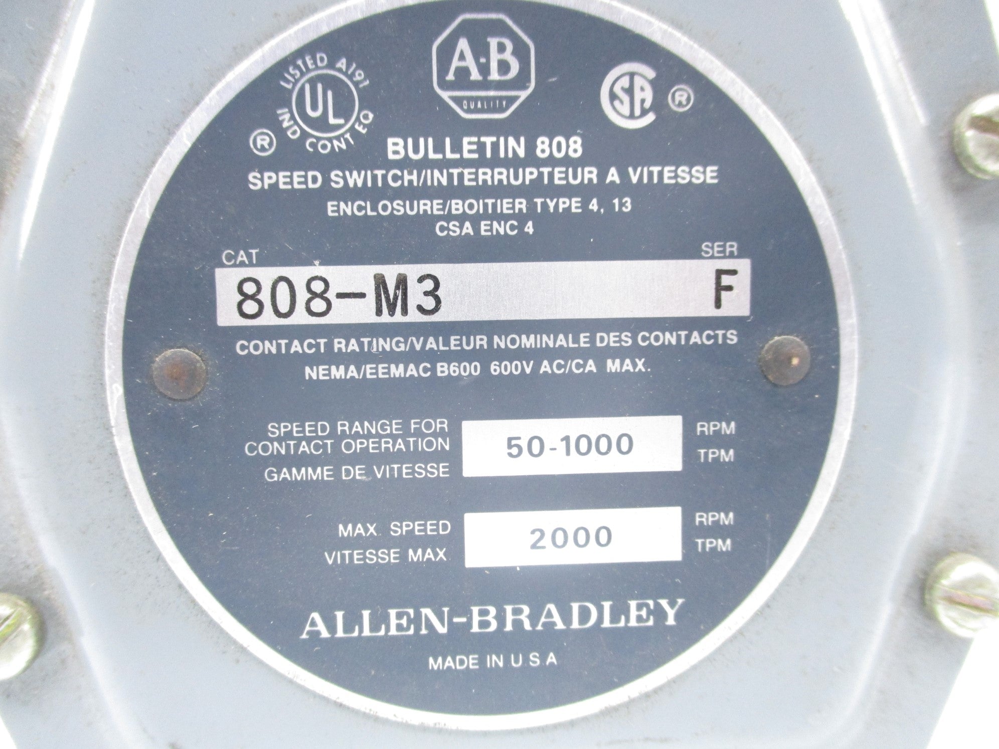 ALLEN BRADLEY 808-M3 SER. F NSNP