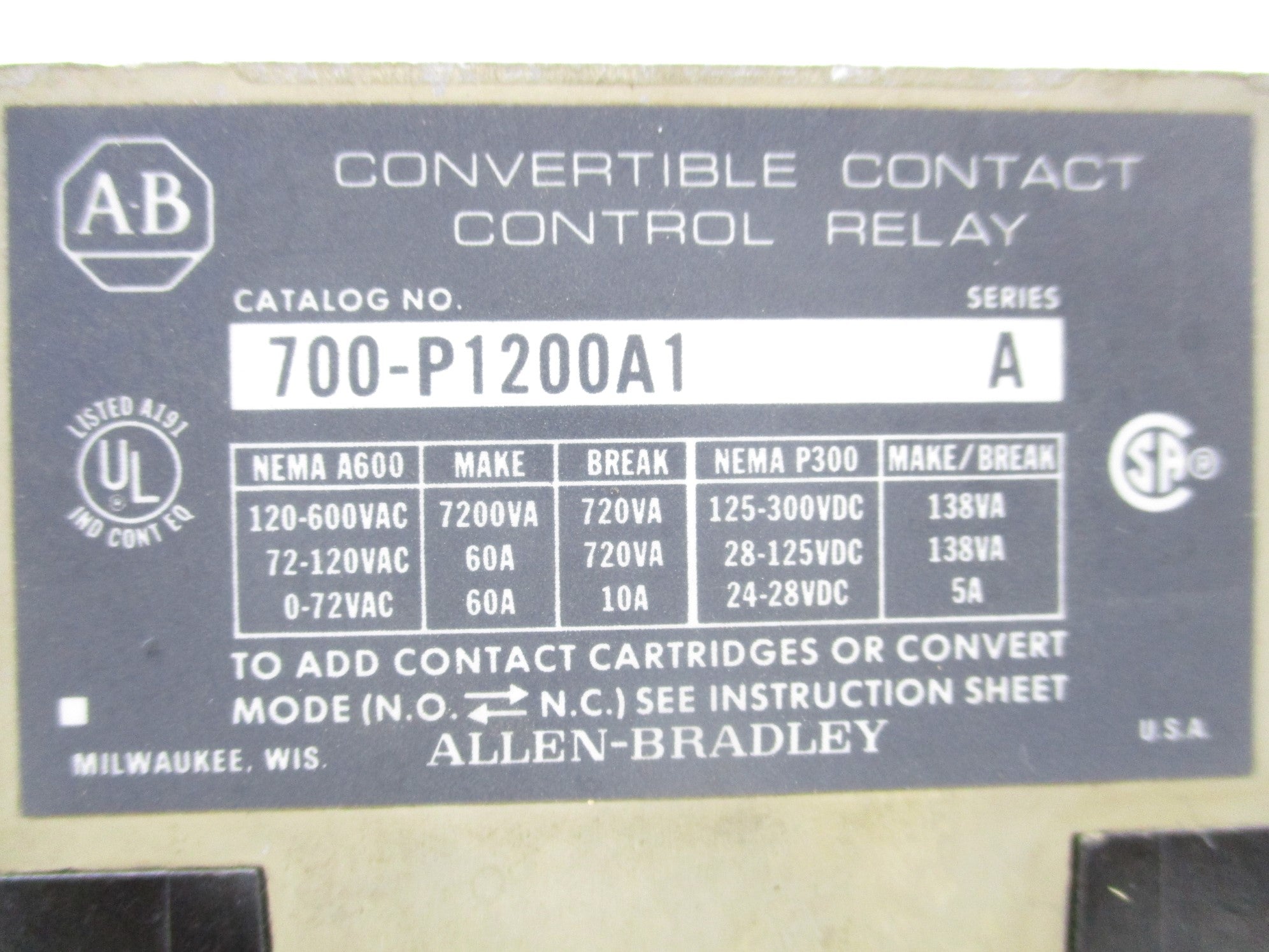 INDUSTRIAL SPARE PART 700-P1200A1 10A 120V SER. A NSNP