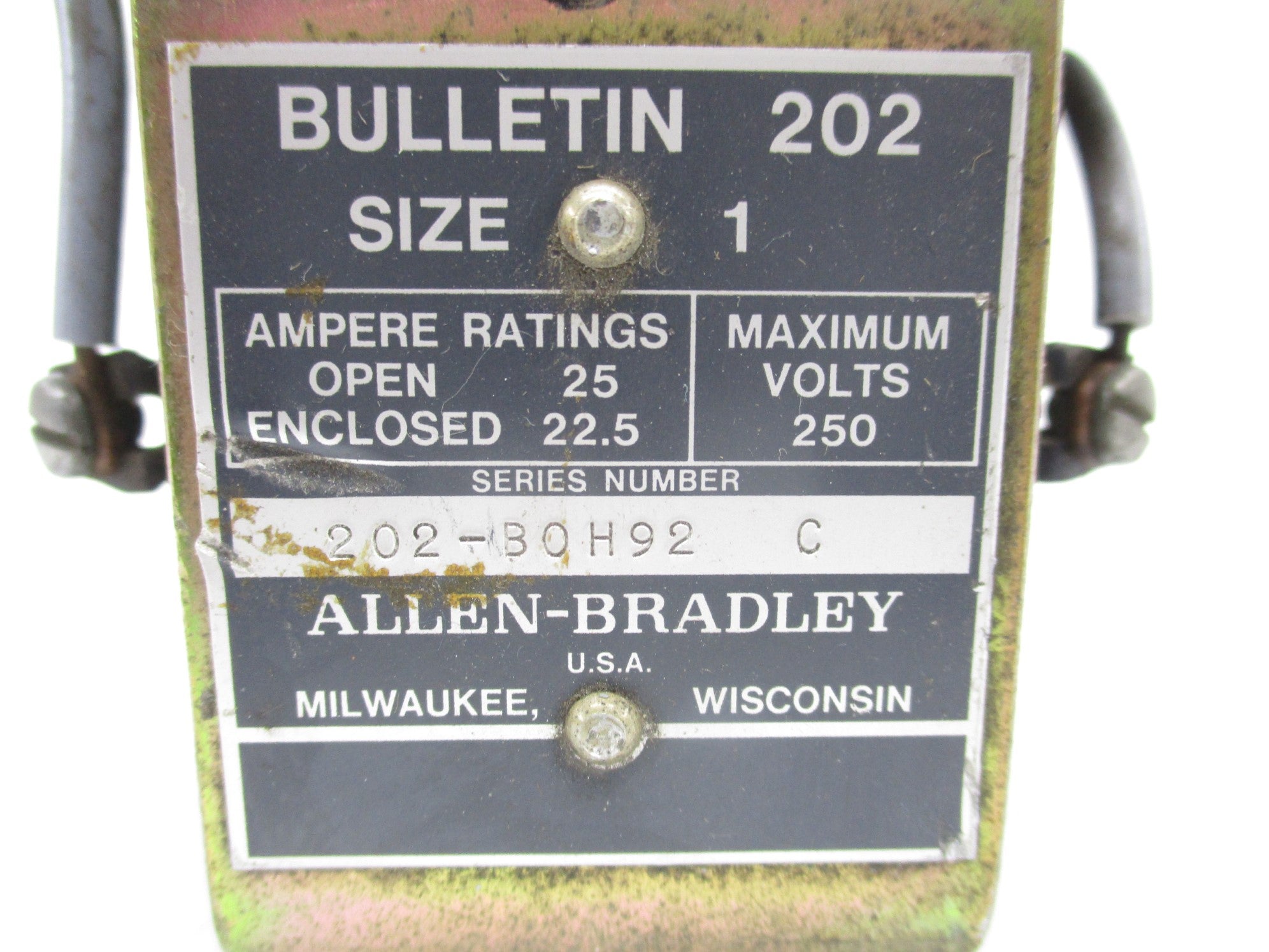ALLEN BRADLEY 202-BOH92 25A 250V SER. C NSNP
