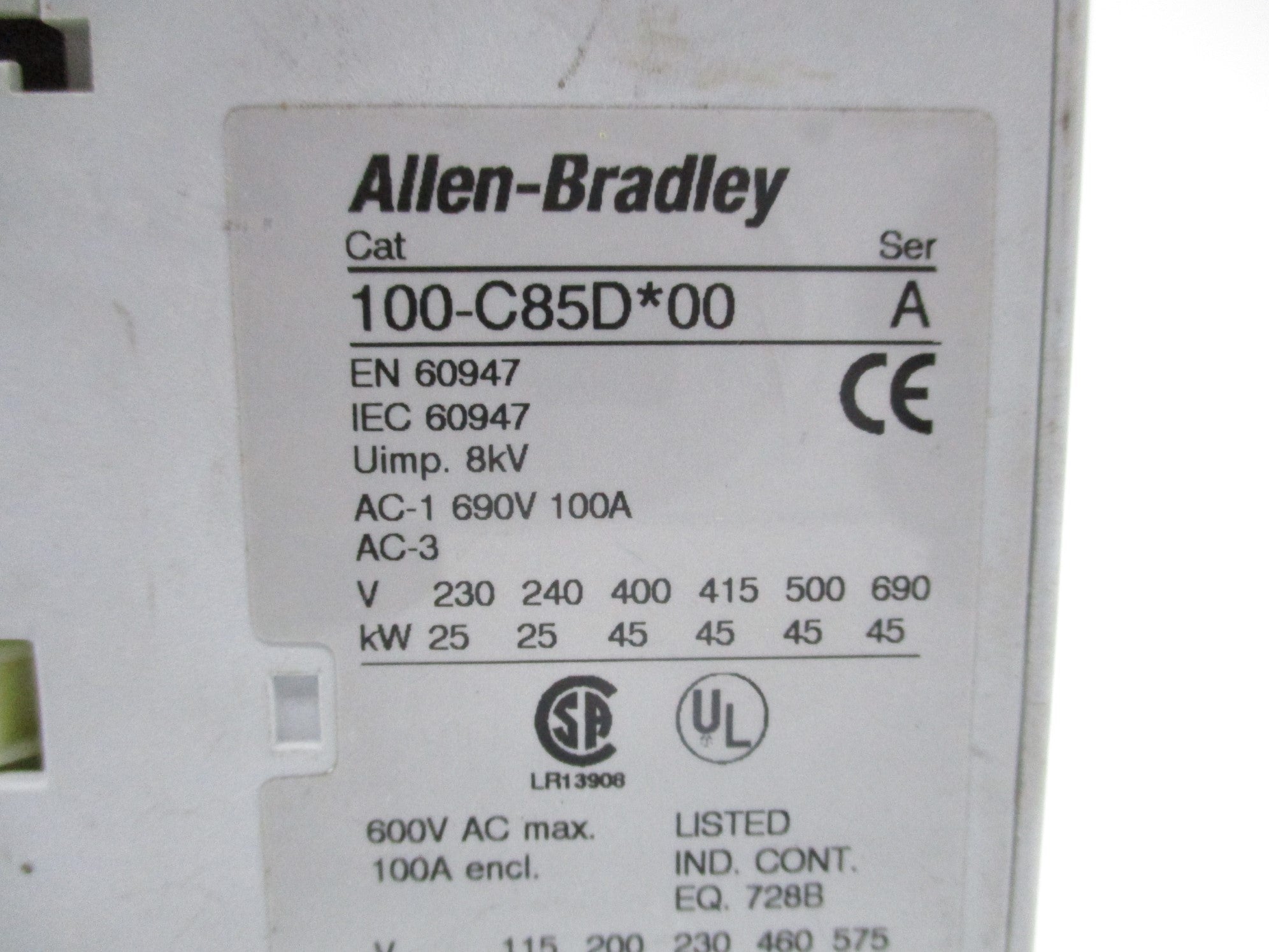 ALLEN BRADLEY 100-C85DJ00 SER. A 24V NSNP