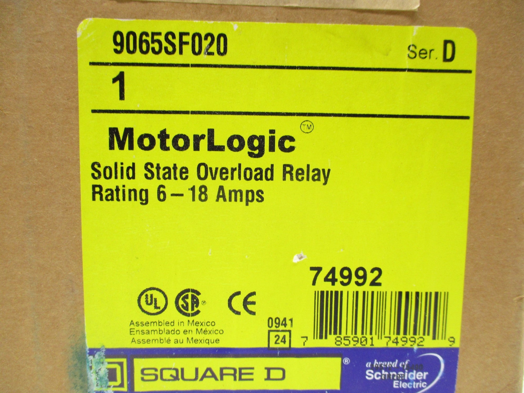 SQUARE D 9065SF020 SER. D 18A NSFS