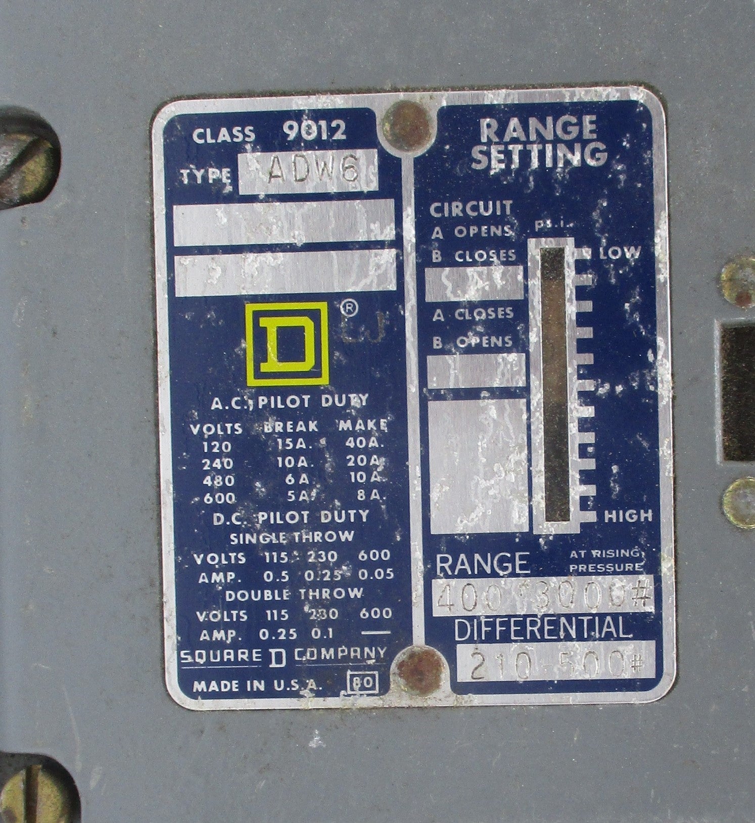 SQUARE D 9012ADW6 NSNP