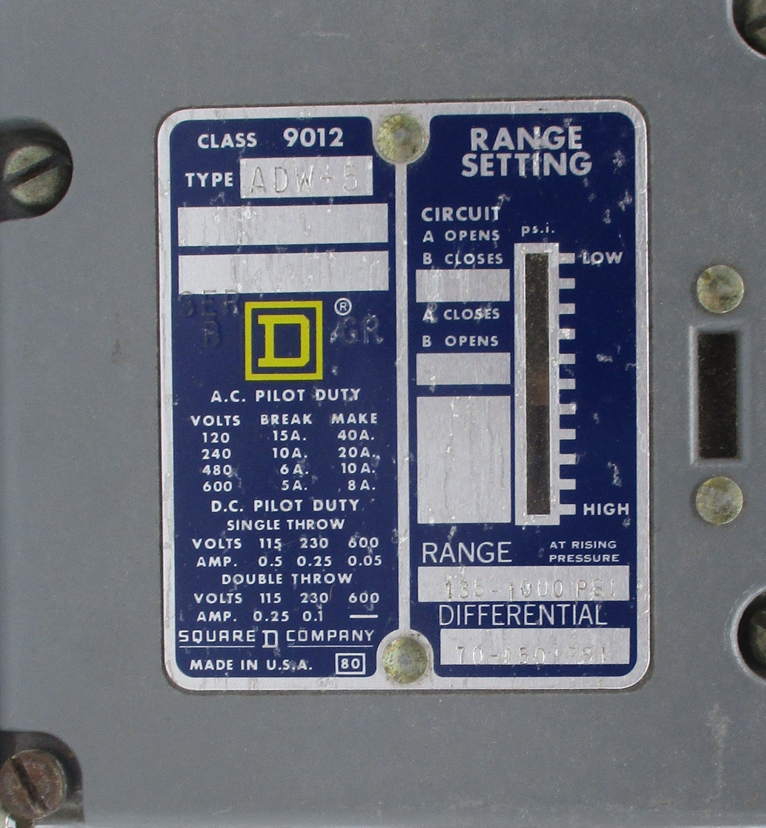 SQUARE D 9012ADW-5 SER. B NSNP