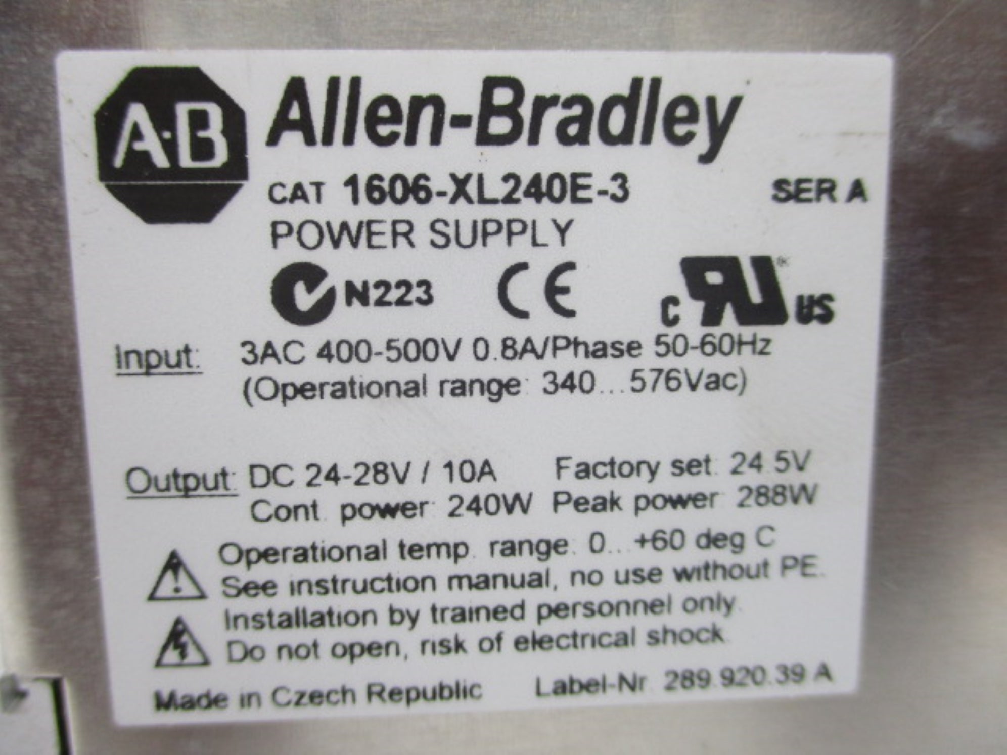 ALLEN BRADLEY 1606-XL240E-3 SER. A NSNP