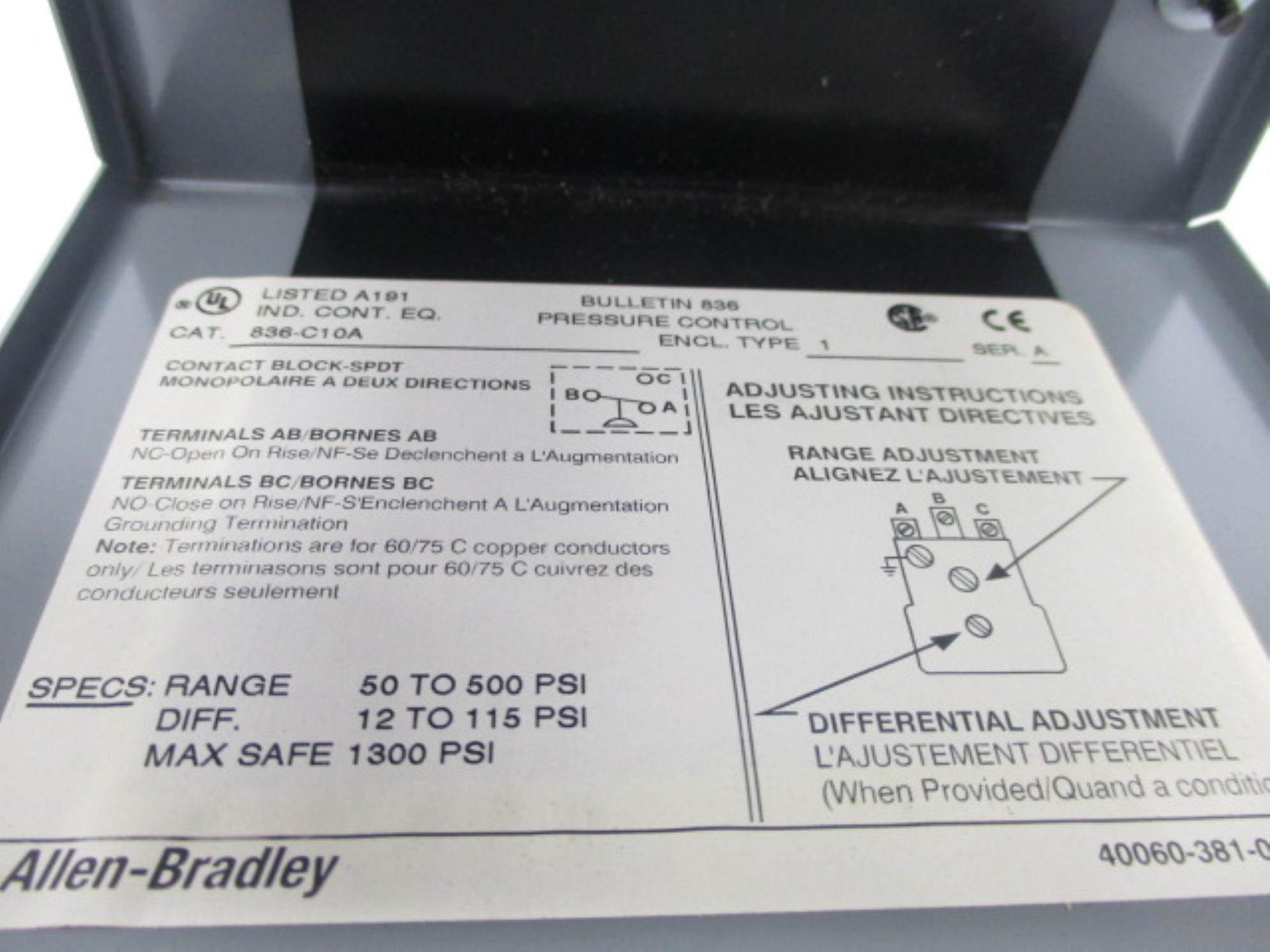 ALLEN BRADLEY 836-C10A SER. A NSNP