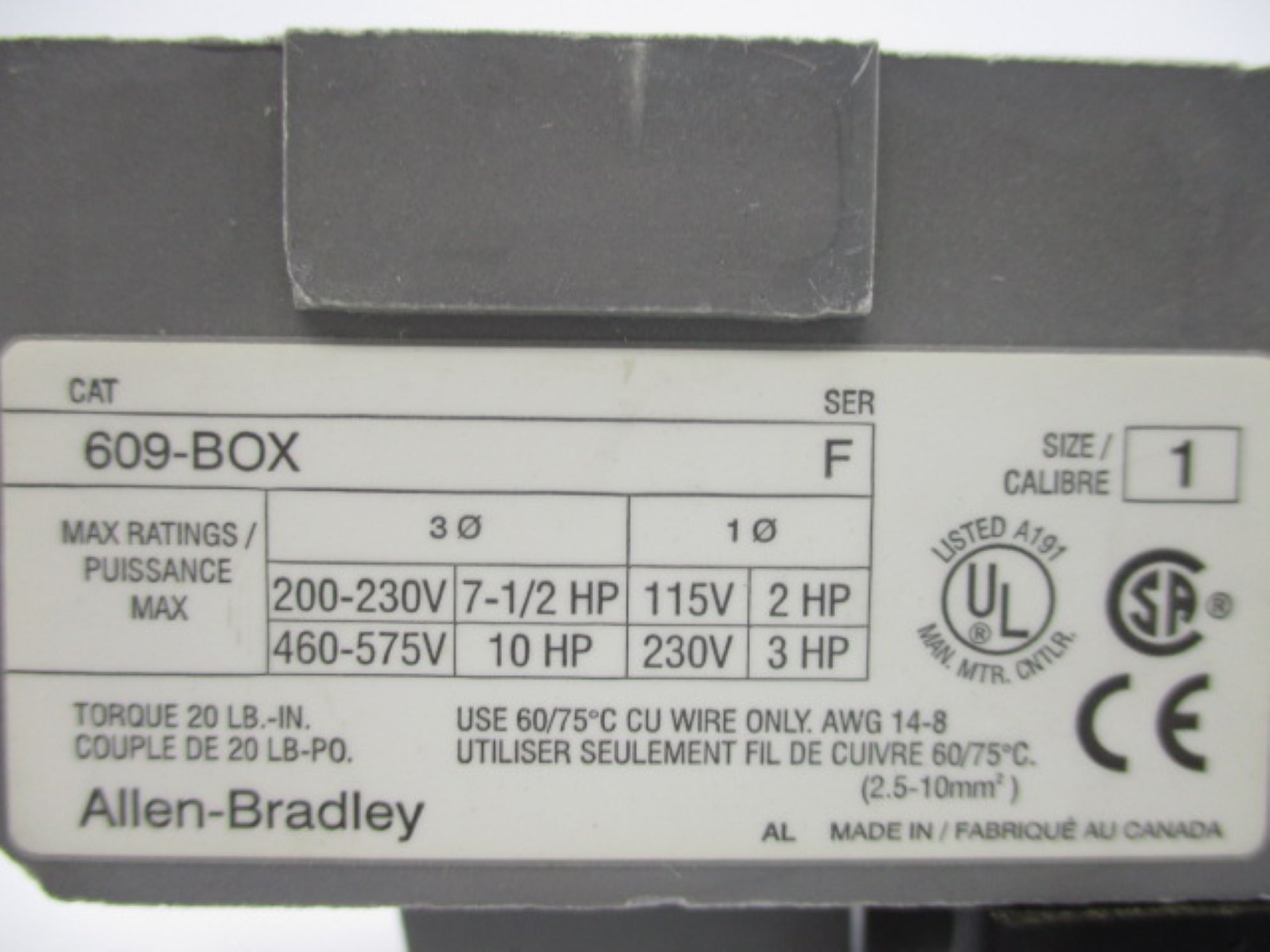 INDUSTRIAL SPARE PART 609-BOX SER. F (AS PICTURED) NSNP