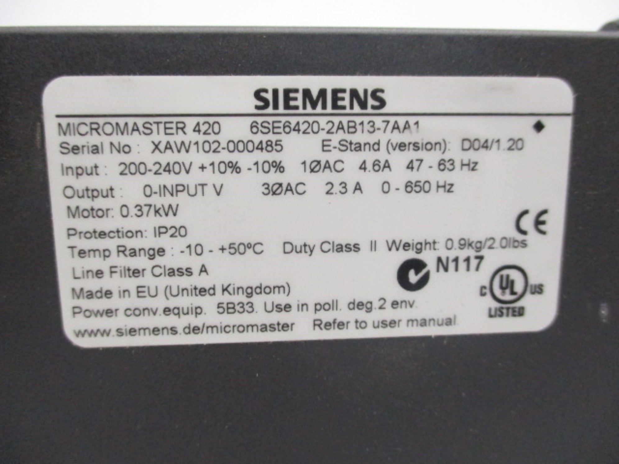 SIEMENS 6SE6420-2AB13-7AA1 NSNP