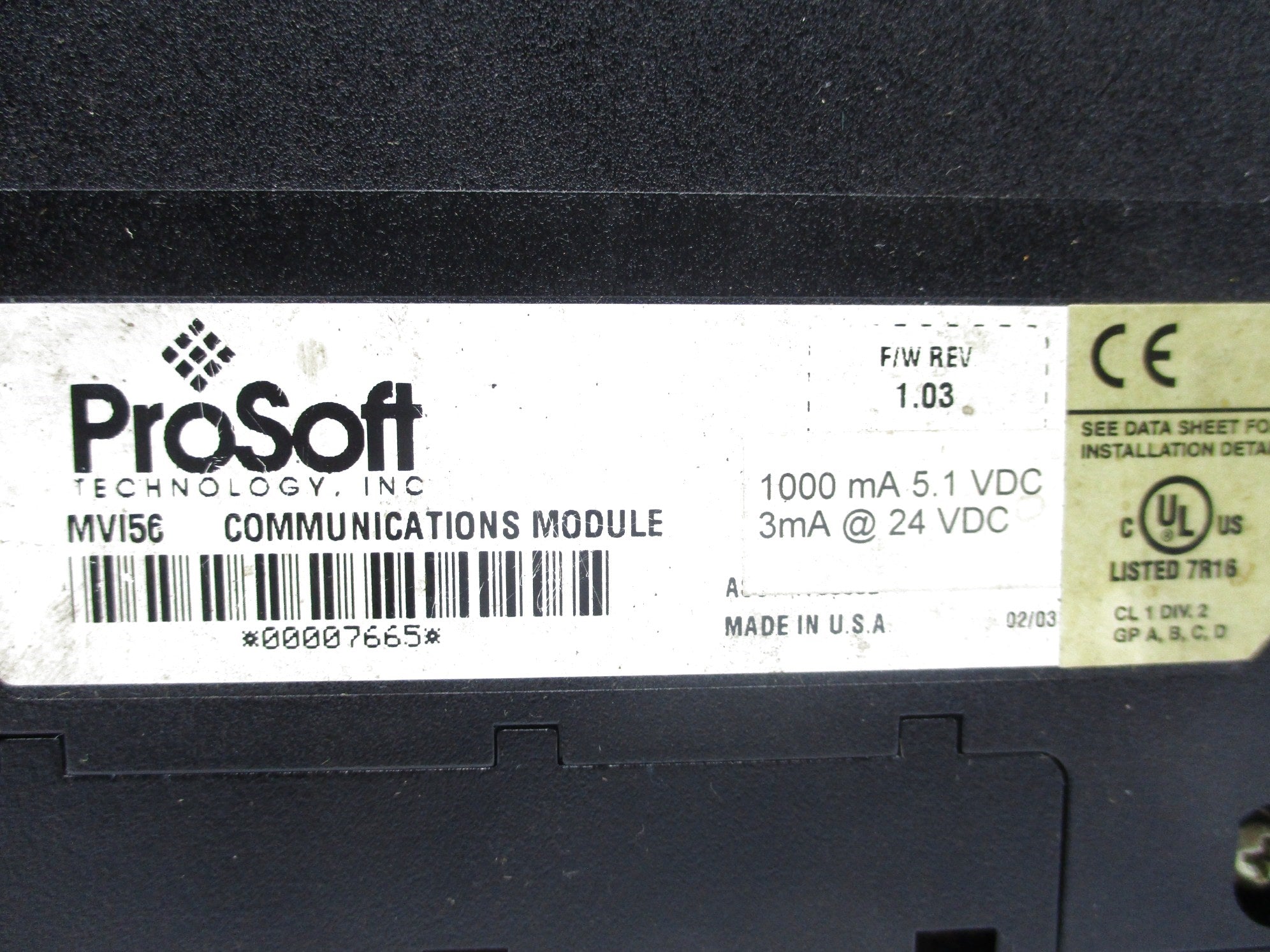 PROSOFT MVI56 24VDC F/W 1.03 UNMP